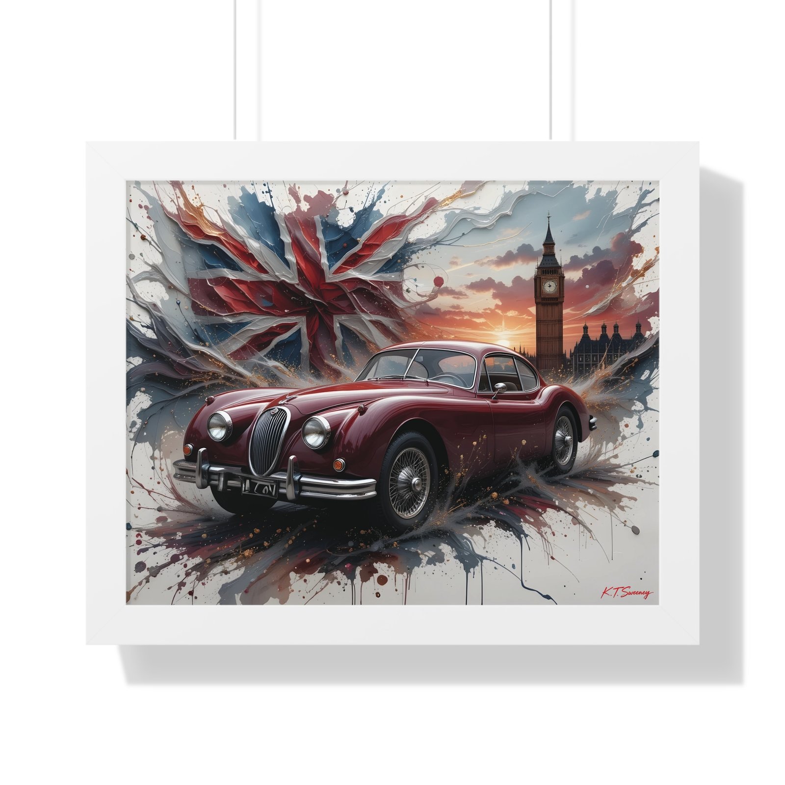Limited Edition 1956 Jaguar XK140 Coupe Wall Art Framed Print with Union Jack | Tower of London Backdrop | Classic Jaguar Collector’s Artwork - Image 19