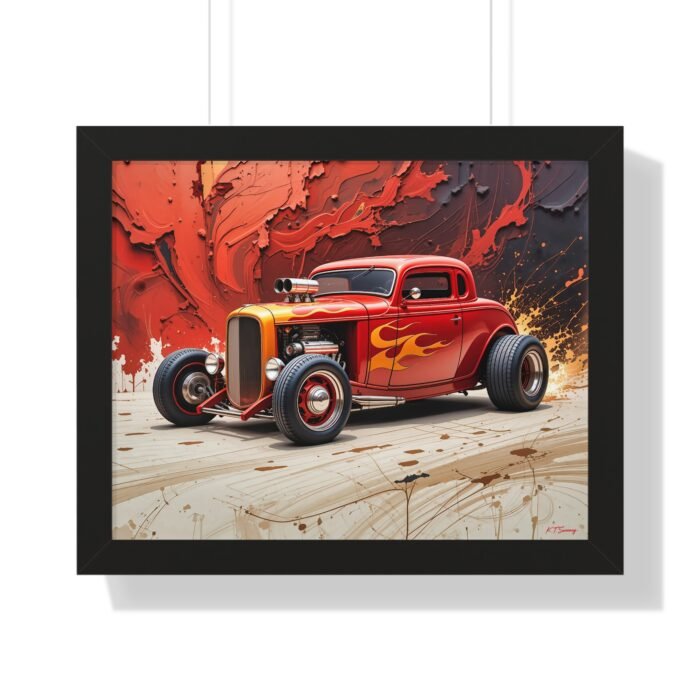 Limited Collector’s Edition 1932 Deuce Coupe Hot Rod in Red with Yellow Flames Wall Art Framed Print | Classic Hot Rod Artwork