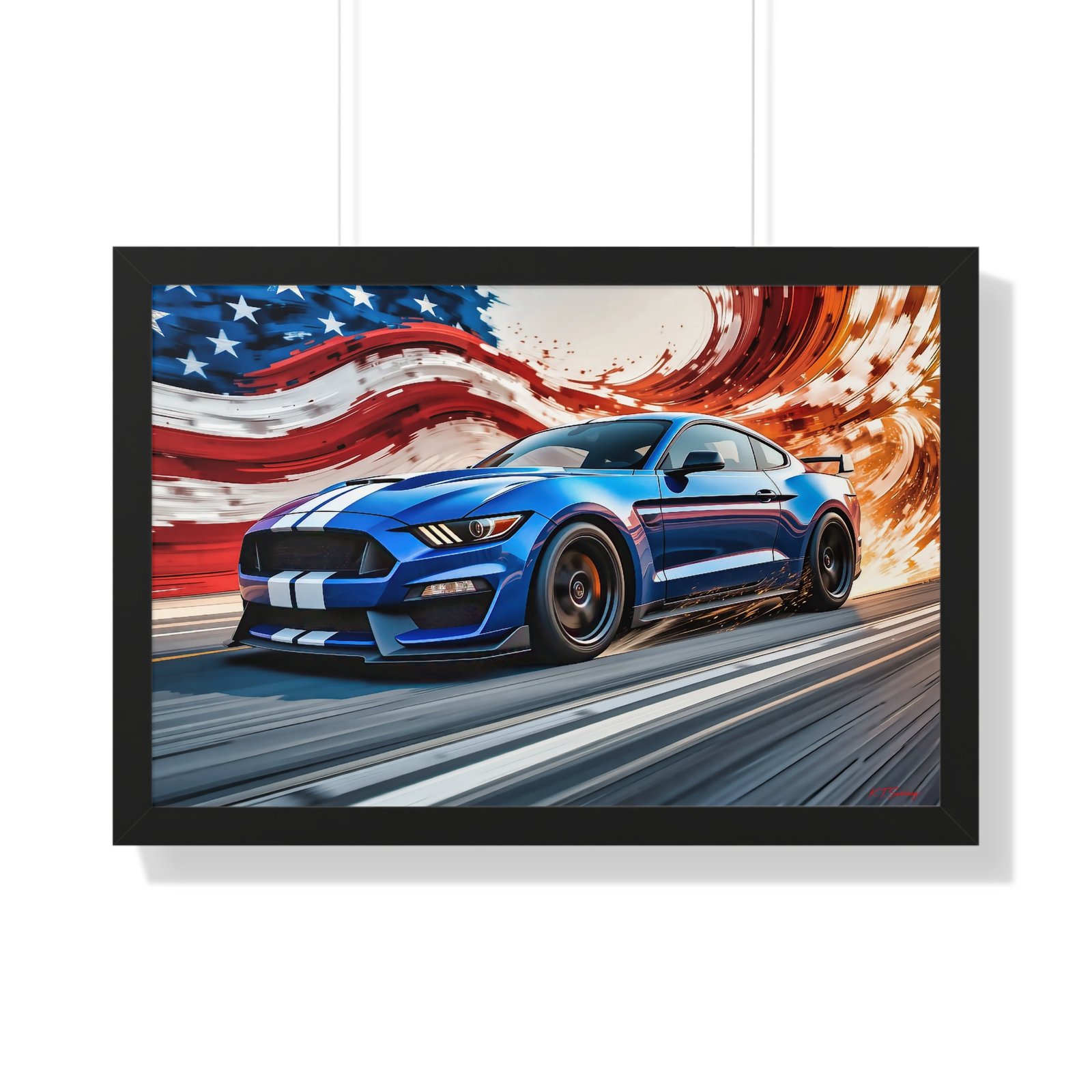 Limited Edition Mustang GT Wall Art Framed Print in Blue with White Stripes | Classic Mustang Collector’s Artwork - Image 7