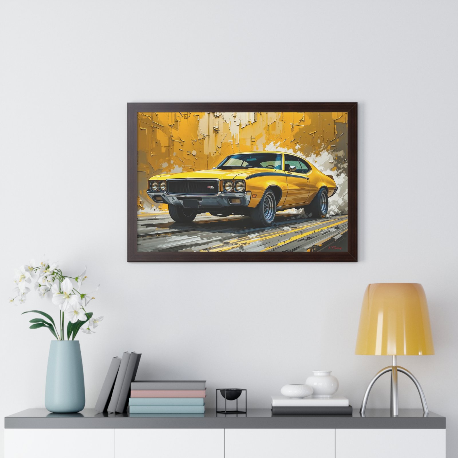 1970 Yellow Buick GSX Hot Rod Wall Art Framed Print with Textured Oil Paint Style Design | Studio Edition Collector’s Artwork - Image 17