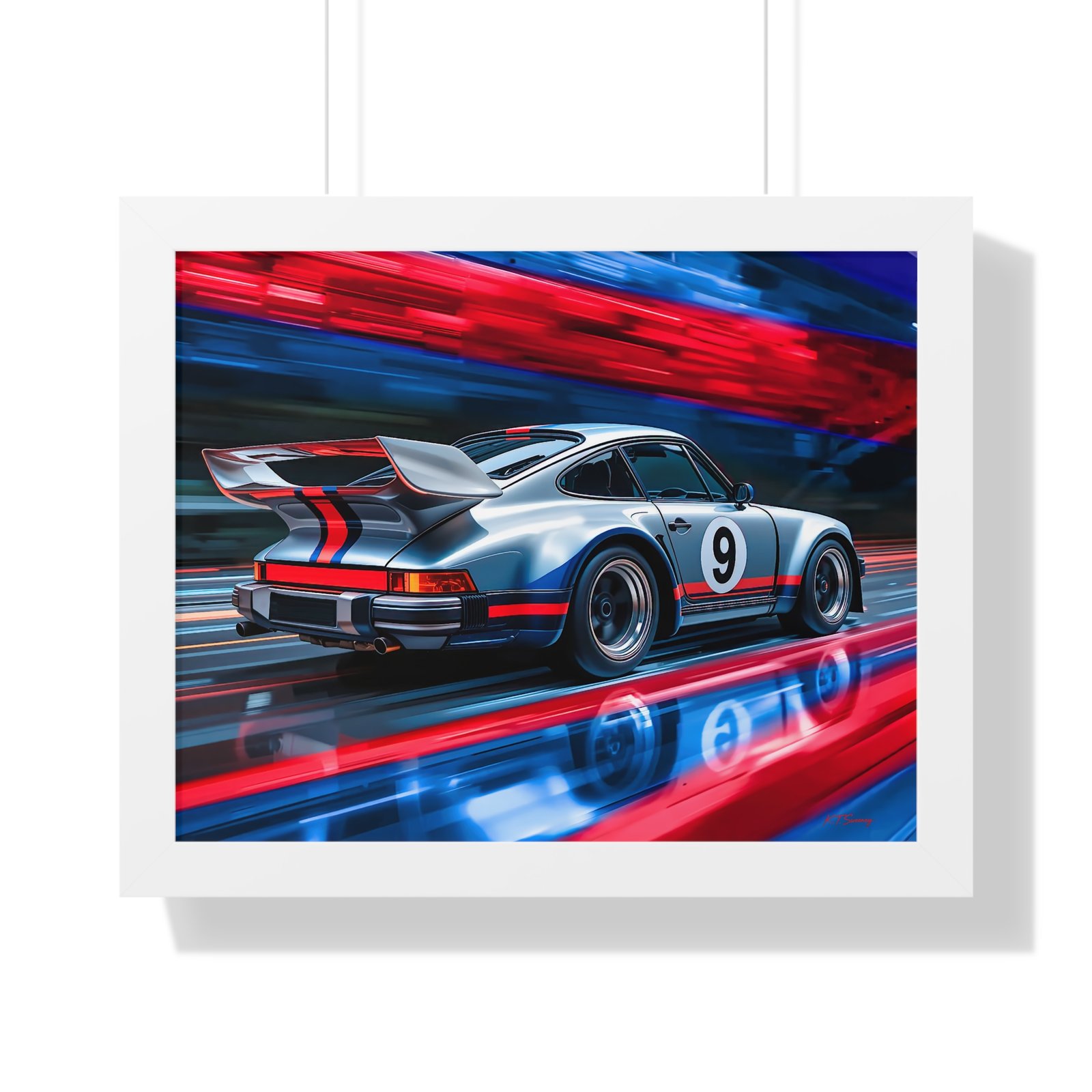 Limited Edition Classic Porsche 930 Turbo in Silver Wall Art Framed Print | Collector’s Porsche Artwork - Image 19