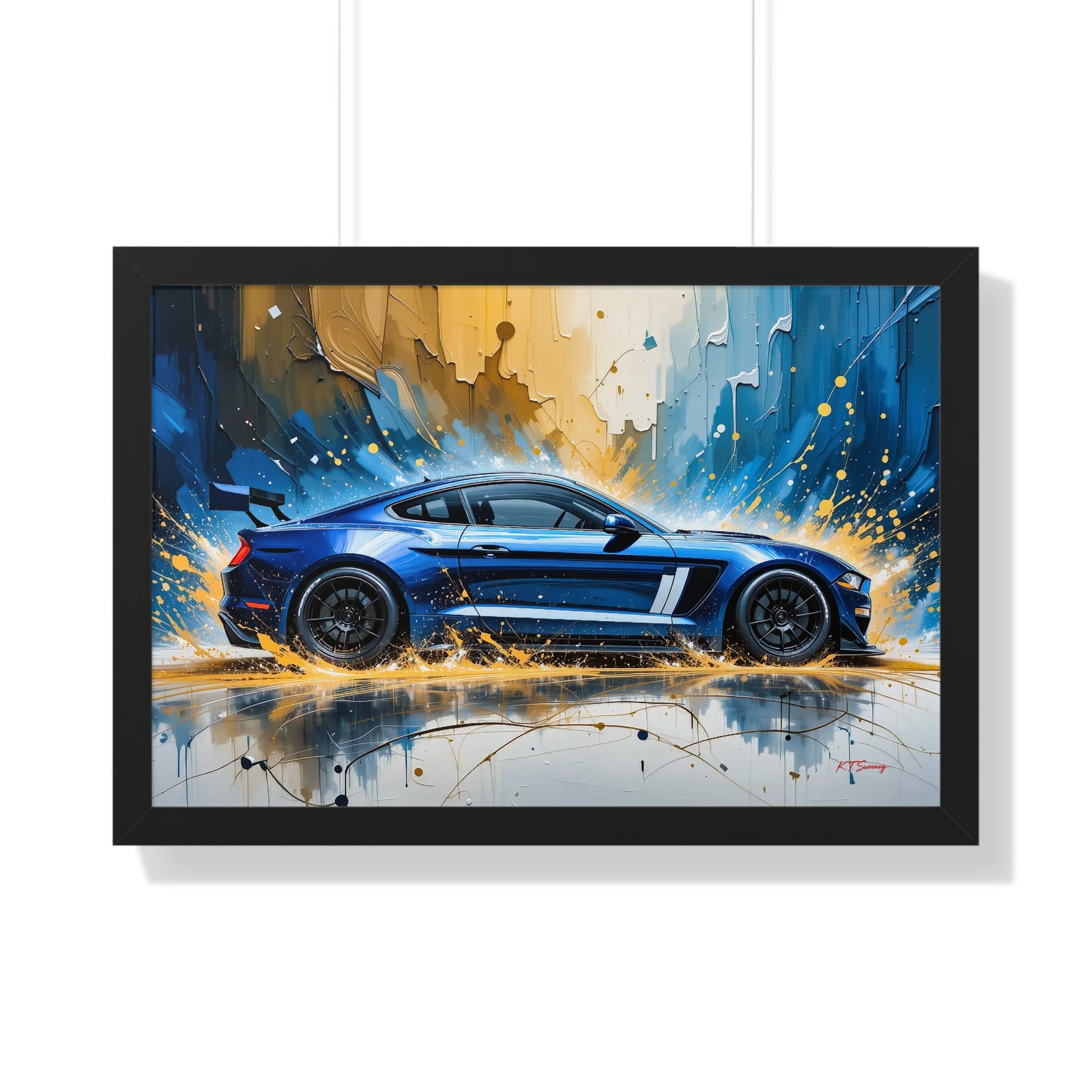 Limited Edition Mustang GT Wall Art Framed Print in Blue with White Stripes | Classic Mustang Collector’s Artwork - Image 7