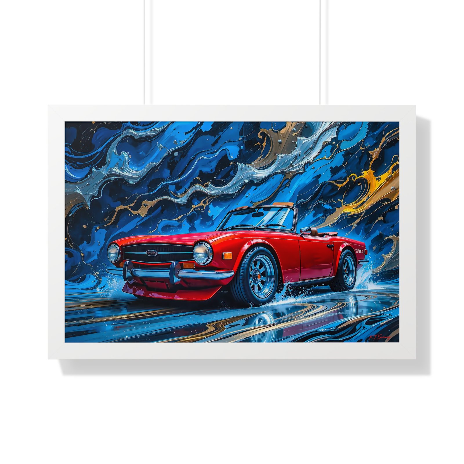 Exclusive Edition Red Triumph TR6 Classic Sports Car Wall Art Framed Print with 3D Textured Oil Paint Style Design| Collector’s Artwork - Image 25