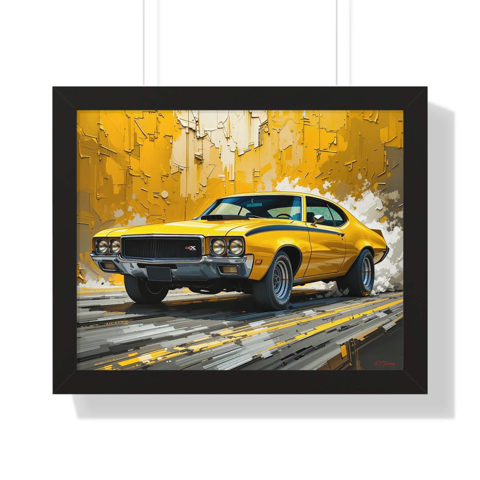 1970 Yellow Buick GSX Hot Rod Wall Art Framed Print with Textured Oil Paint Style Design | Studio Edition Collector’s Artwork