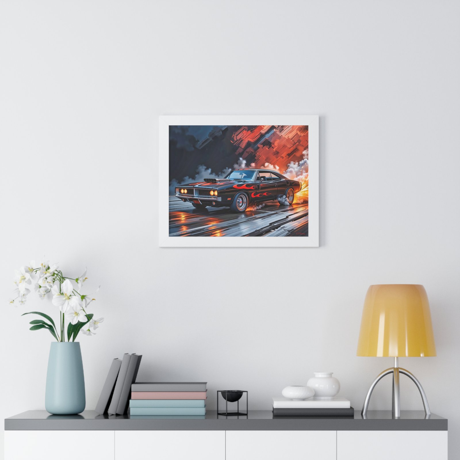 Limited Collector’s Edition 1969 Dodge Charger Hot Rod in Black with Flames Wall Art Framed Print | Classic Mopar Artwork - Image 20