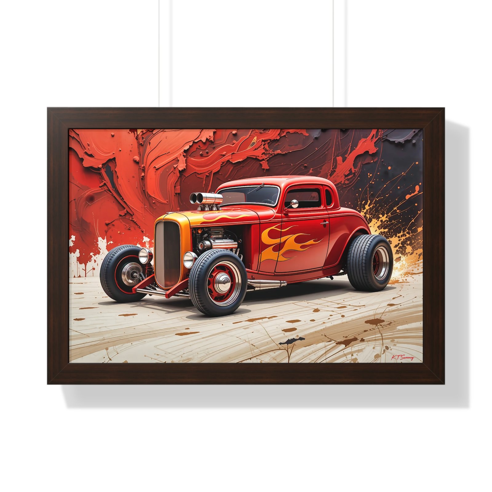 Limited Collector’s Edition 1932 Deuce Coupe Hot Rod in Red with Yellow Flames Wall Art Framed Print | Classic Hot Rod Artwork - Image 13