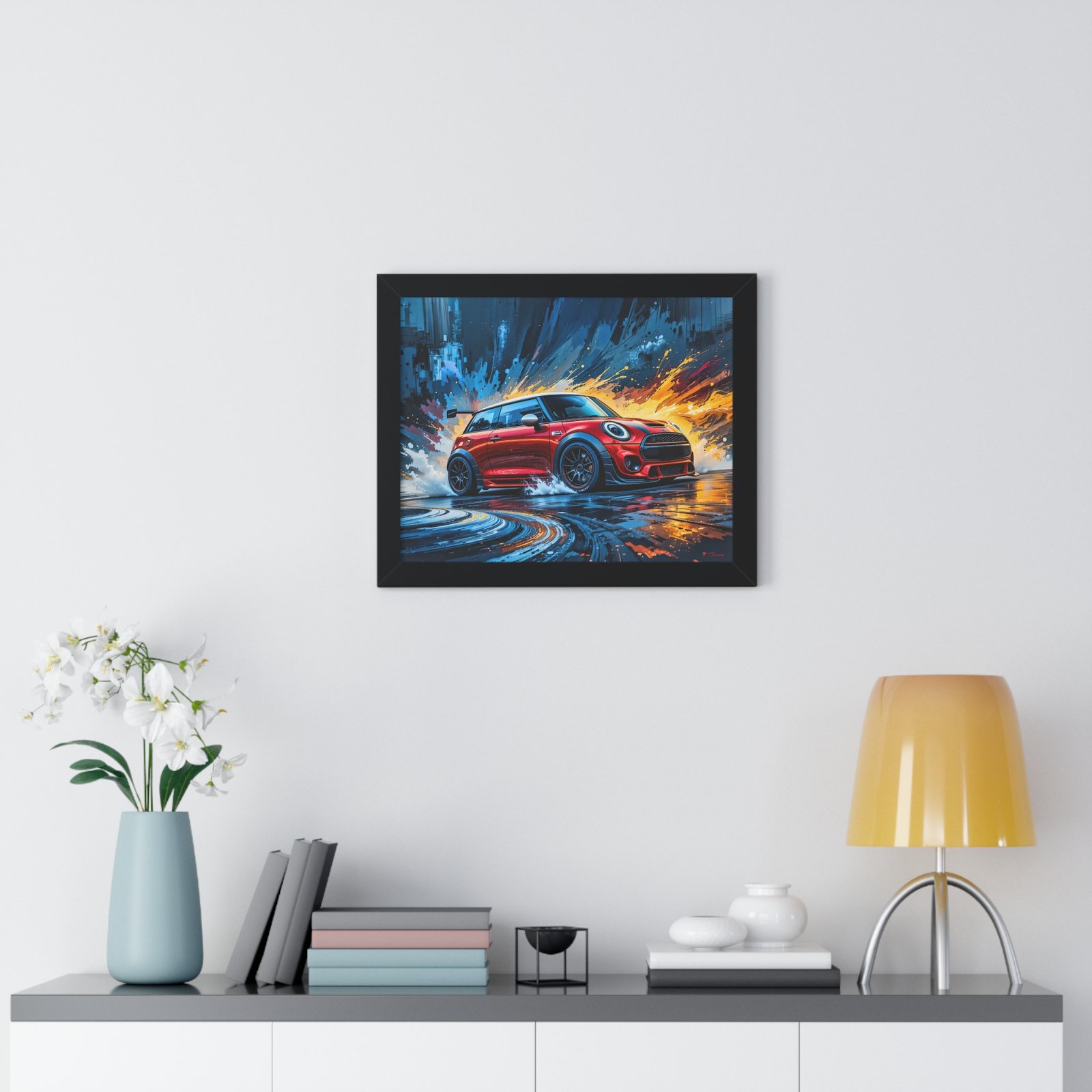 Limited Edition Red Mini Cooper S Racing Car Wall Art Framed Print | Collector’s Classic Mini Artwork - Image 2
