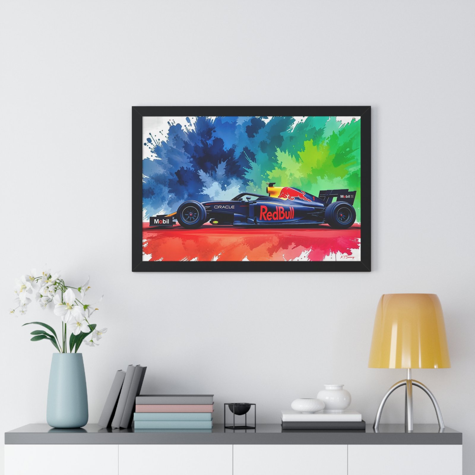Limited Edition Red Bull F1 Wall Art Framed Print with Exploding Watercolor Style Design | Collector’s Formula 1 Artwork - Image 5