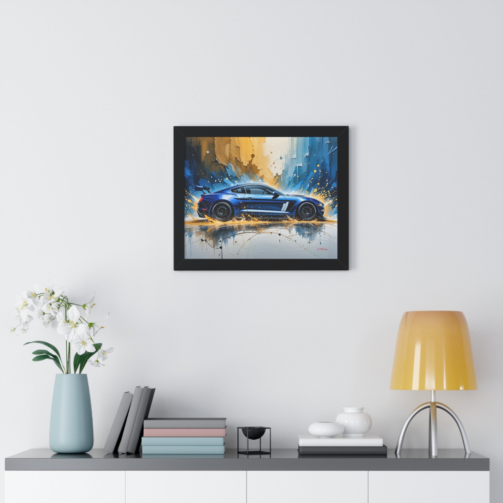 Limited Edition Mustang GT Wall Art Framed Print in Blue with White Stripes | Classic Mustang Collector’s Artwork - Image 2