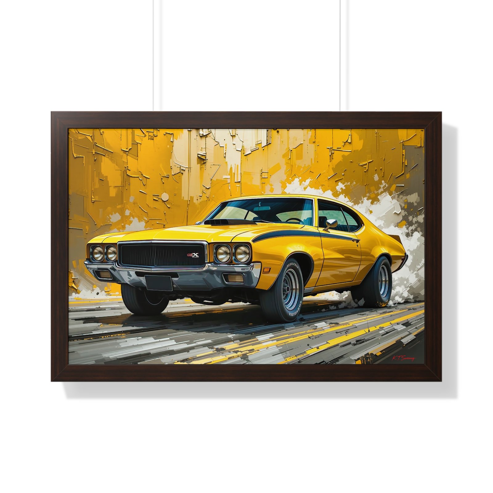 1970 Yellow Buick GSX Hot Rod Wall Art Framed Print with Textured Oil Paint Style Design | Studio Edition Collector’s Artwork - Image 16