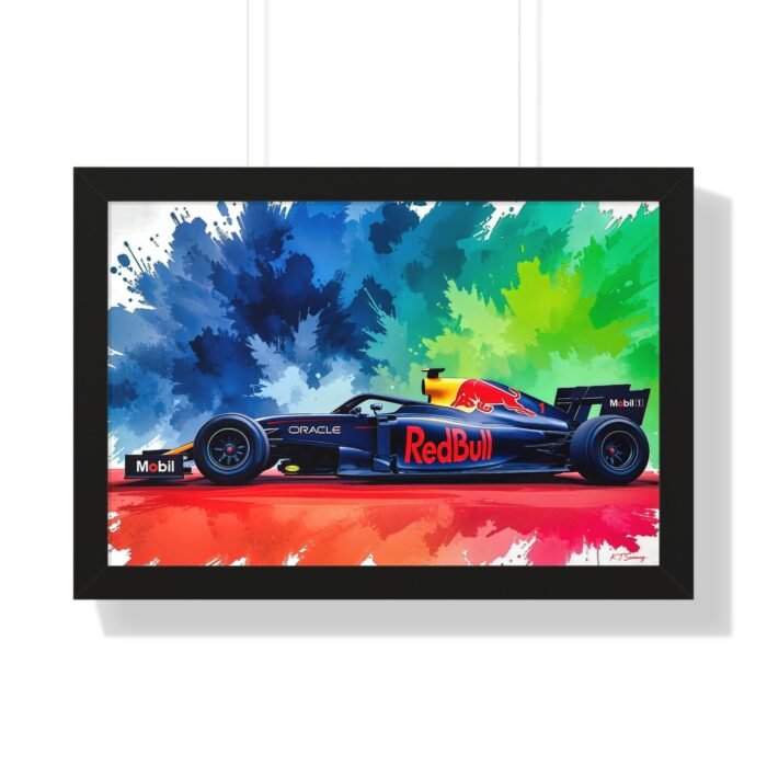 Limited Edition Red Bull F1 Wall Art Framed Print with Exploding Watercolor Style Design | Collector’s Formula 1 Artwork