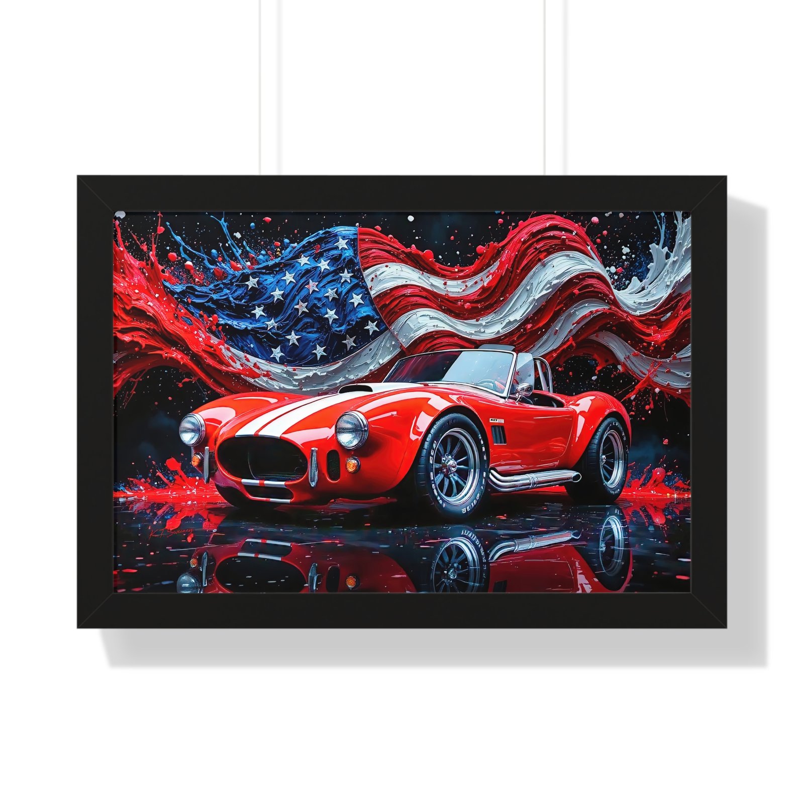 Exclusive Edition Red Shelby Cobra with White Stripes and USA Patriot theme | Collector’s Shelby Artwork - Image 4