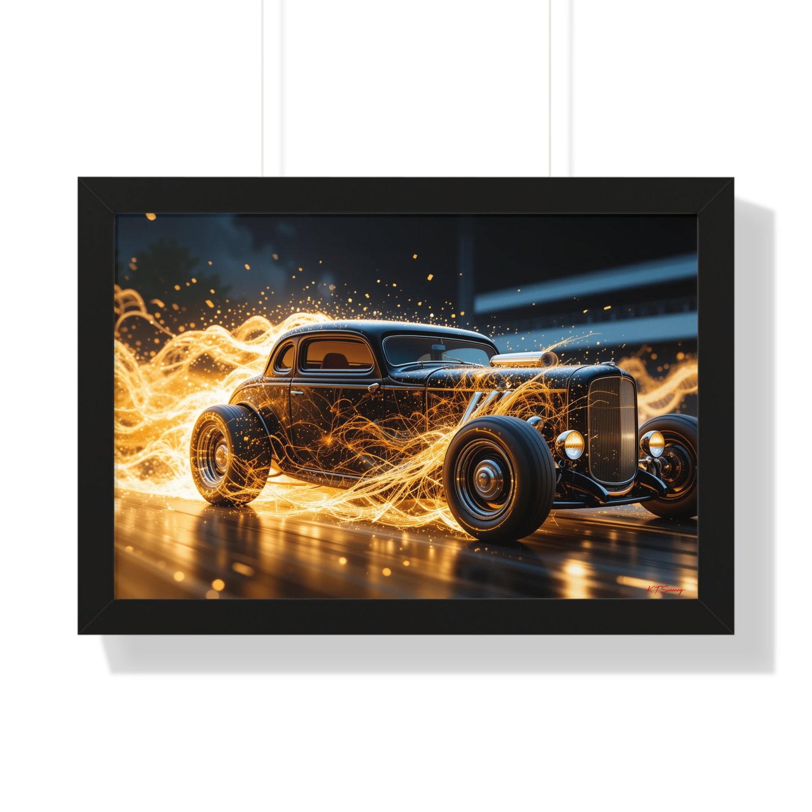 Limited Edition Futuristic Hot Rod Wall Art Framed Print with Translucent Ghost Flames | Original Collector’s Car Artwork - Image 4