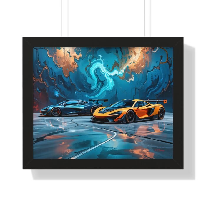 Limited Edition Duo of IMSA-Inspired McLaren Supercars Wall Art Framed Print with 3D Textured Dynamic Colors | Collector’s Motorsport Artwork