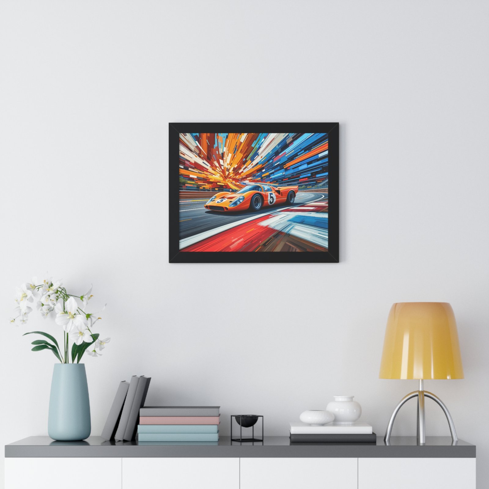 McLaren Le Mans Inspired Racing Car Wall Art Framed Print in Classic Papaya | Studio Edition Motorsport Artwork - Image 2