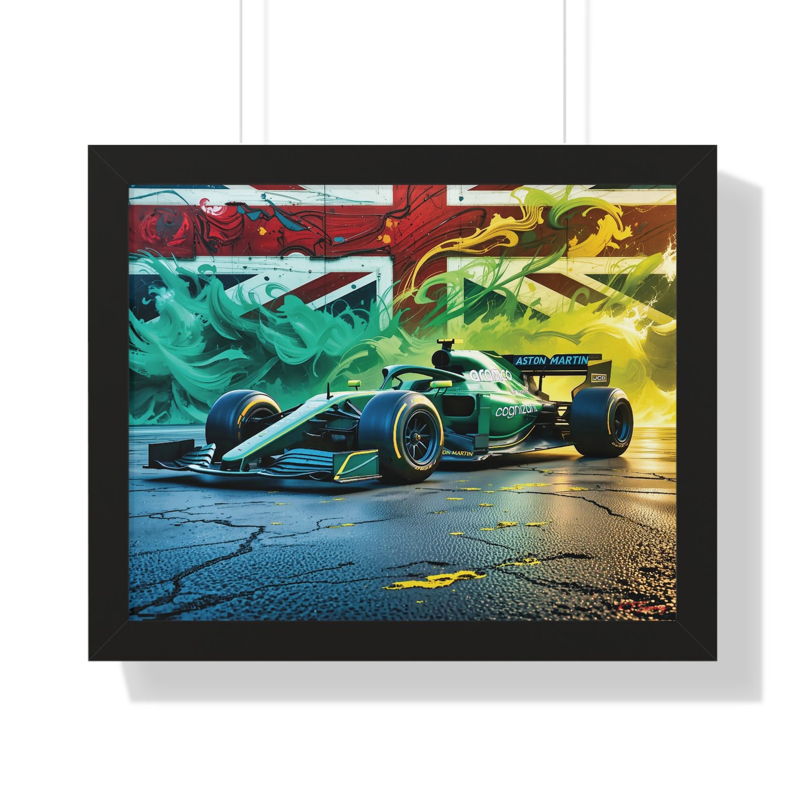 Exclusive Edition Aston Martin F1 Wall Art Framed Print with Union Jack Background | Collector’s Formula 1 Artwork