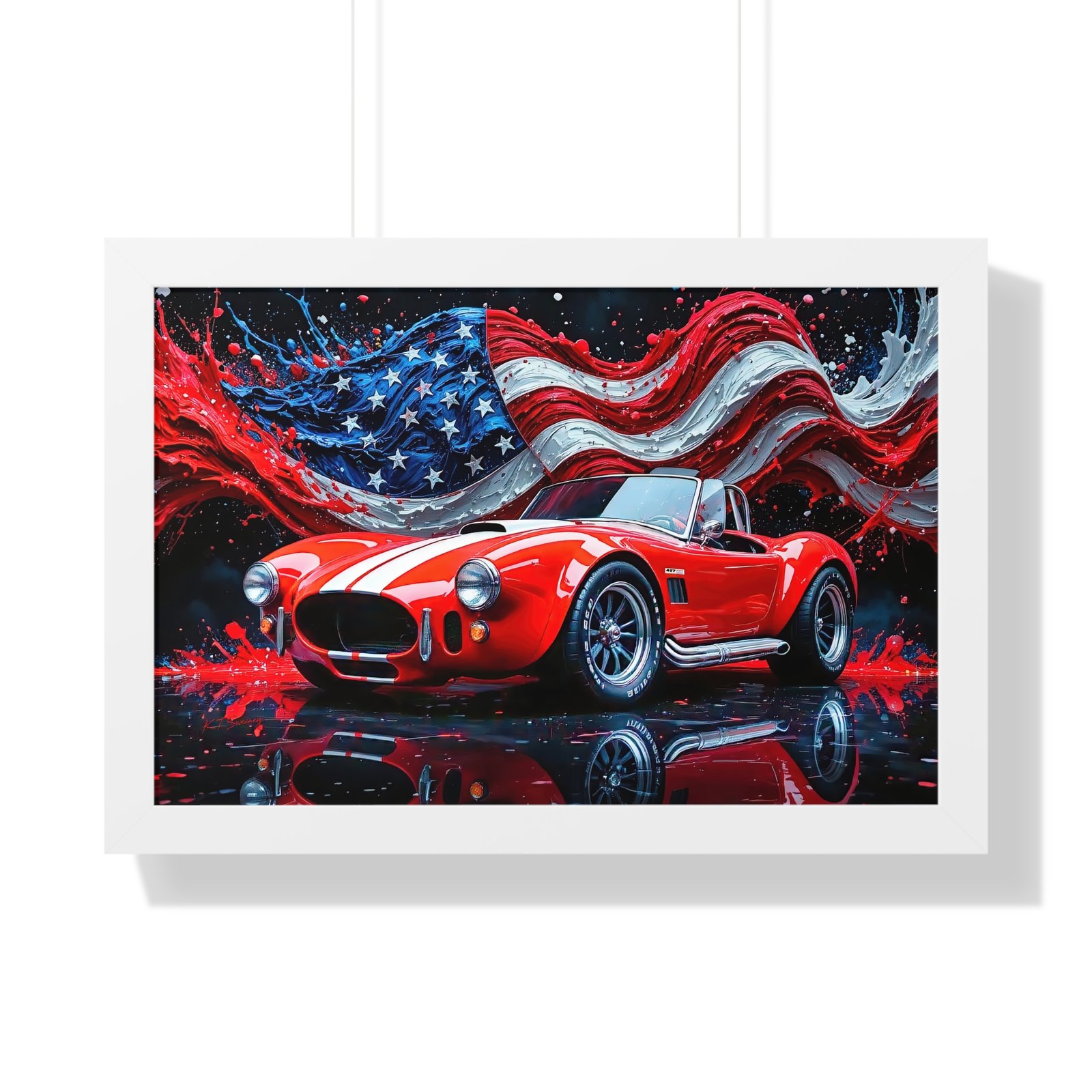 Exclusive Edition Red Shelby Cobra with White Stripes and USA Patriot theme | Collector’s Shelby Artwork - Image 22
