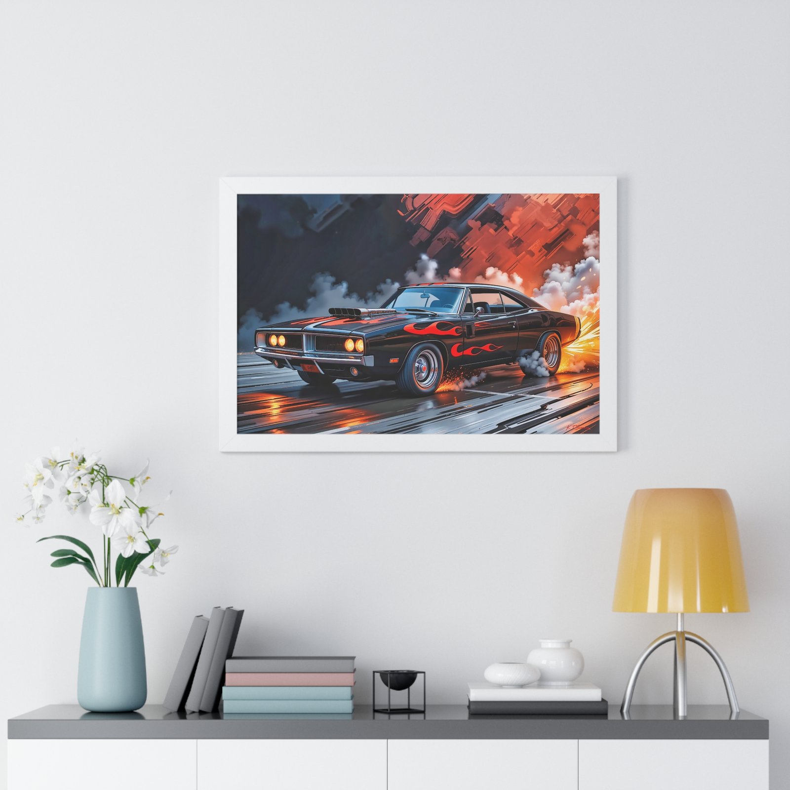 Limited Collector’s Edition 1969 Dodge Charger Hot Rod in Black with Flames Wall Art Framed Print | Classic Mopar Artwork - Image 26
