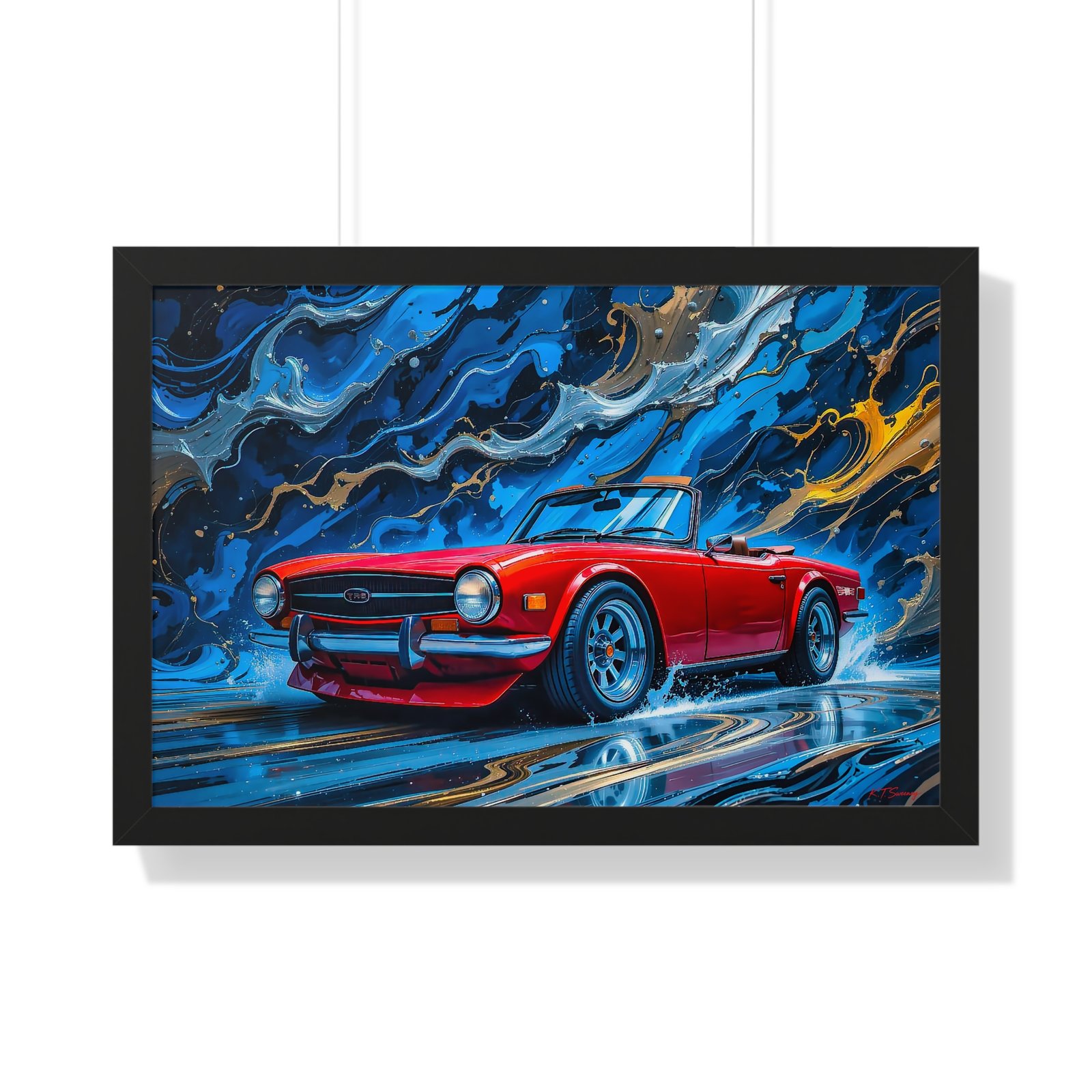 Exclusive Edition Red Triumph TR6 Classic Sports Car Wall Art Framed Print with 3D Textured Oil Paint Style Design| Collector’s Artwork - Image 7
