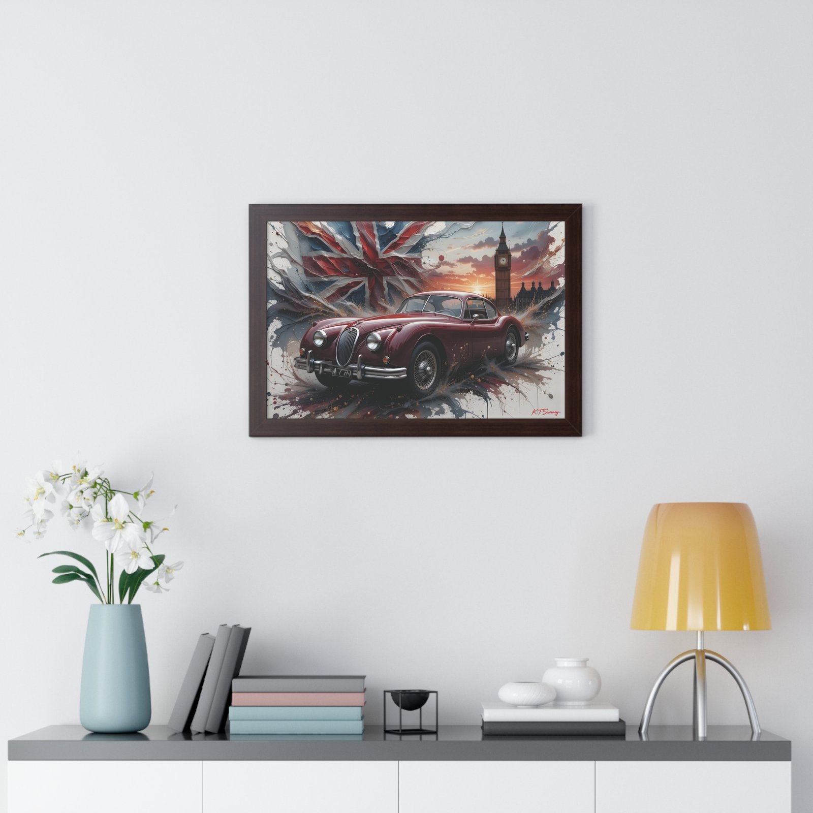 Limited Edition 1956 Jaguar XK140 Coupe Wall Art Framed Print with Union Jack | Tower of London Backdrop | Classic Jaguar Collector’s Artwork - Image 14