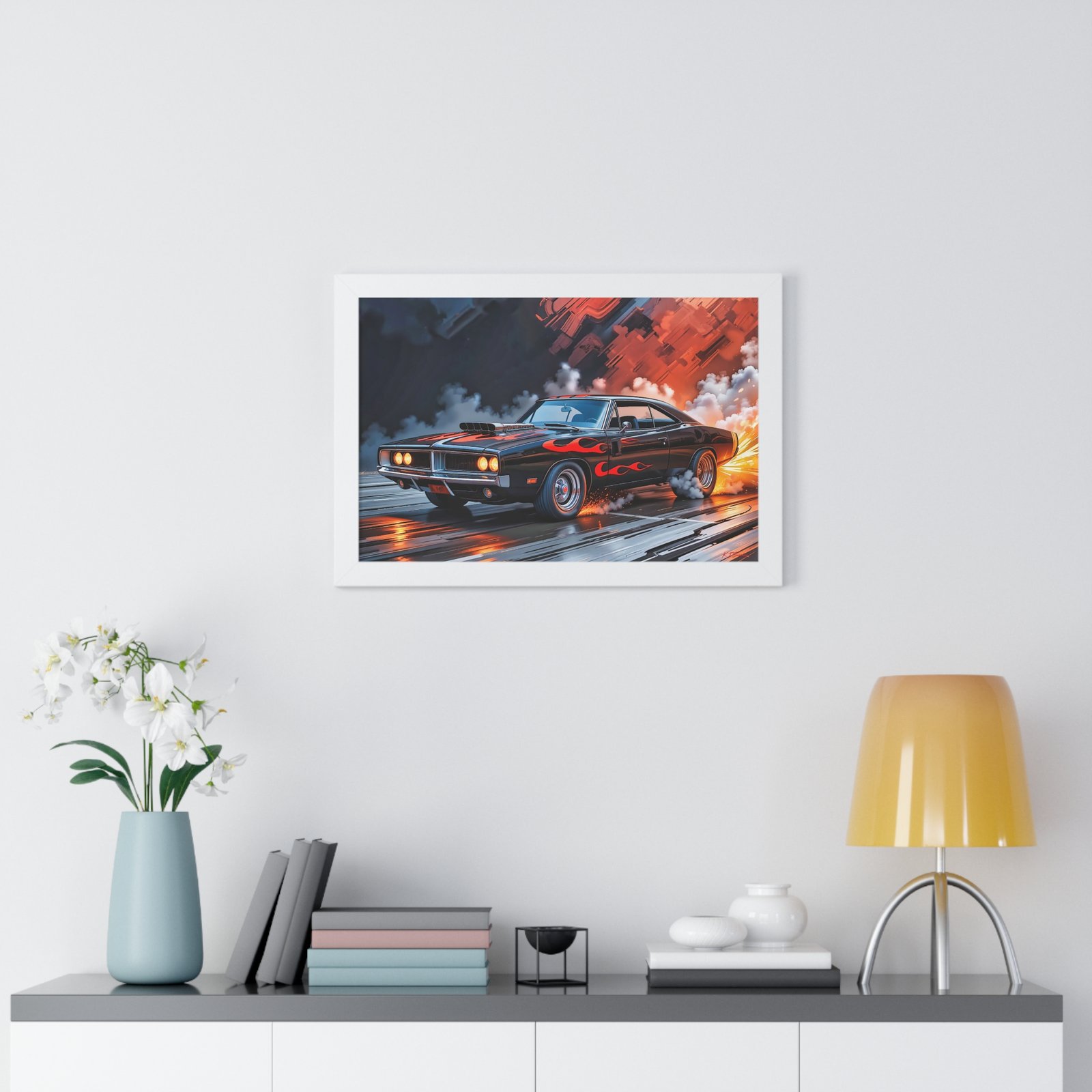 Limited Collector’s Edition 1969 Dodge Charger Hot Rod in Black with Flames Wall Art Framed Print | Classic Mopar Artwork - Image 23