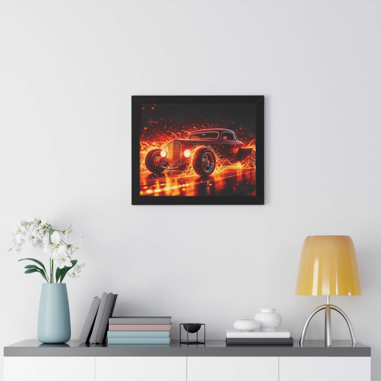 Limited Edition Hot Rod Wall Art Framed Print with Ethereal Flames - Image 2