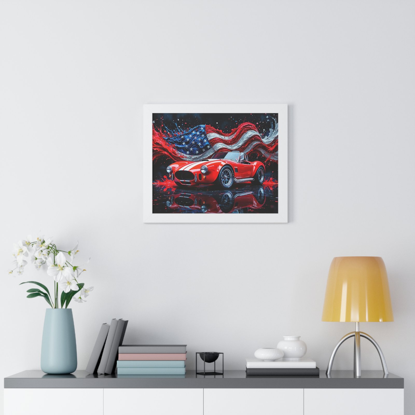 Exclusive Edition Red Shelby Cobra with White Stripes and USA Patriot theme | Collector’s Shelby Artwork - Image 20
