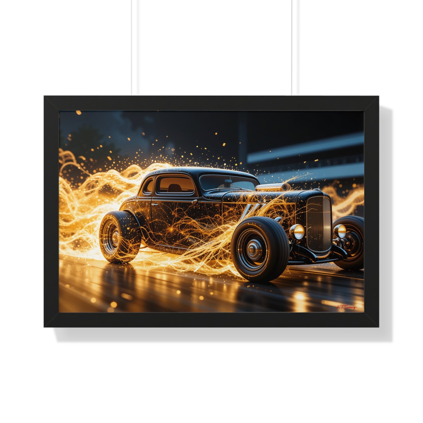 Limited Edition Futuristic Hot Rod Wall Art Framed Print with Translucent Ghost Flames | Original Collector’s Car Artwork - Image 7