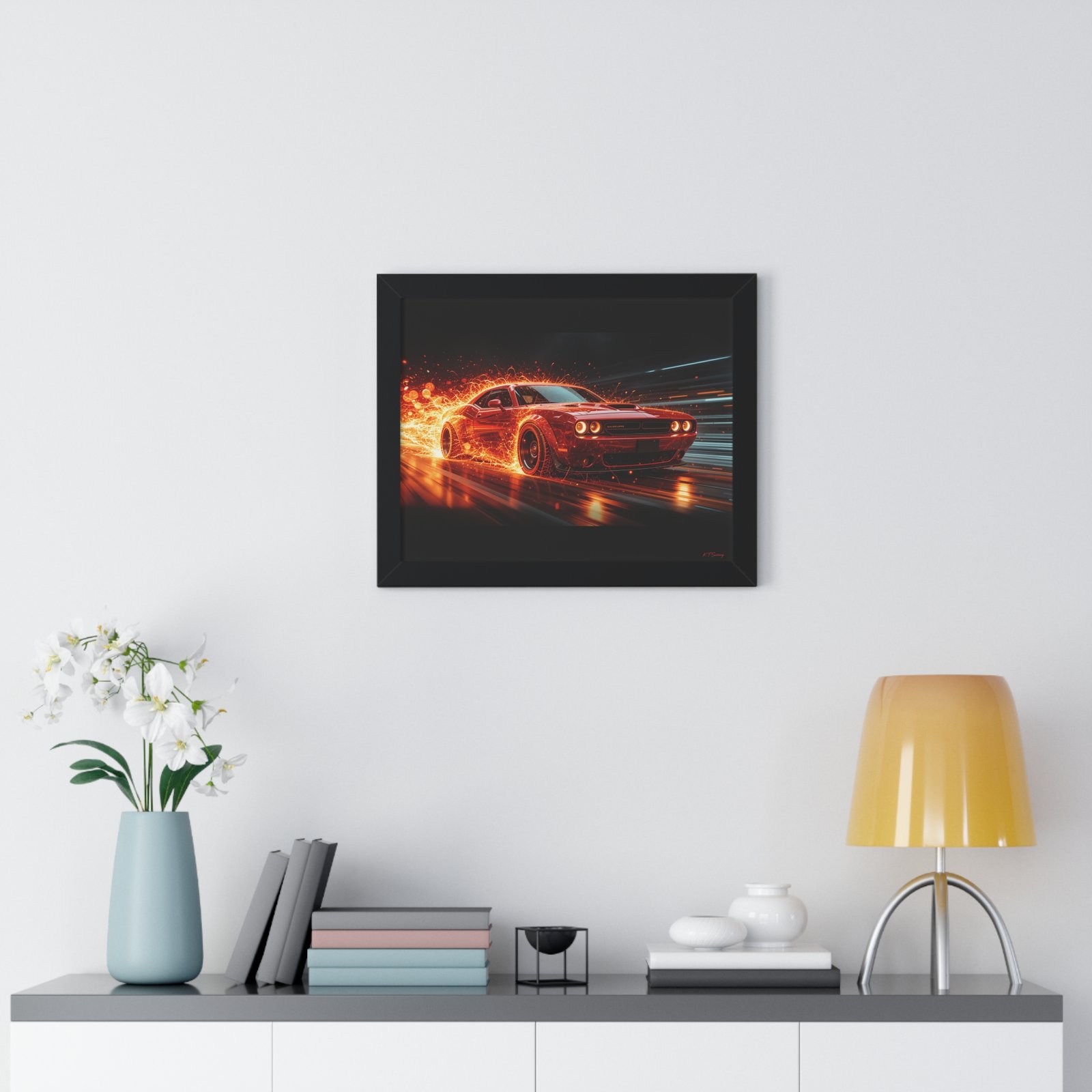 Limited Edition Dodge Hellcat Wall Art Framed Print with Ethereal Flames | Collector’s Muscle Car Artwork - Image 2