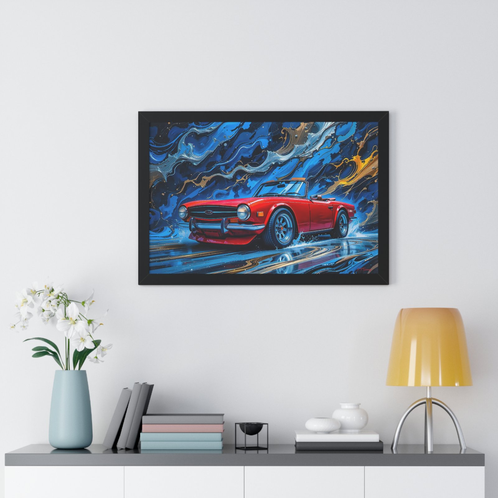Exclusive Edition Red Triumph TR6 Classic Sports Car Wall Art Framed Print with 3D Textured Oil Paint Style Design| Collector’s Artwork - Image 8