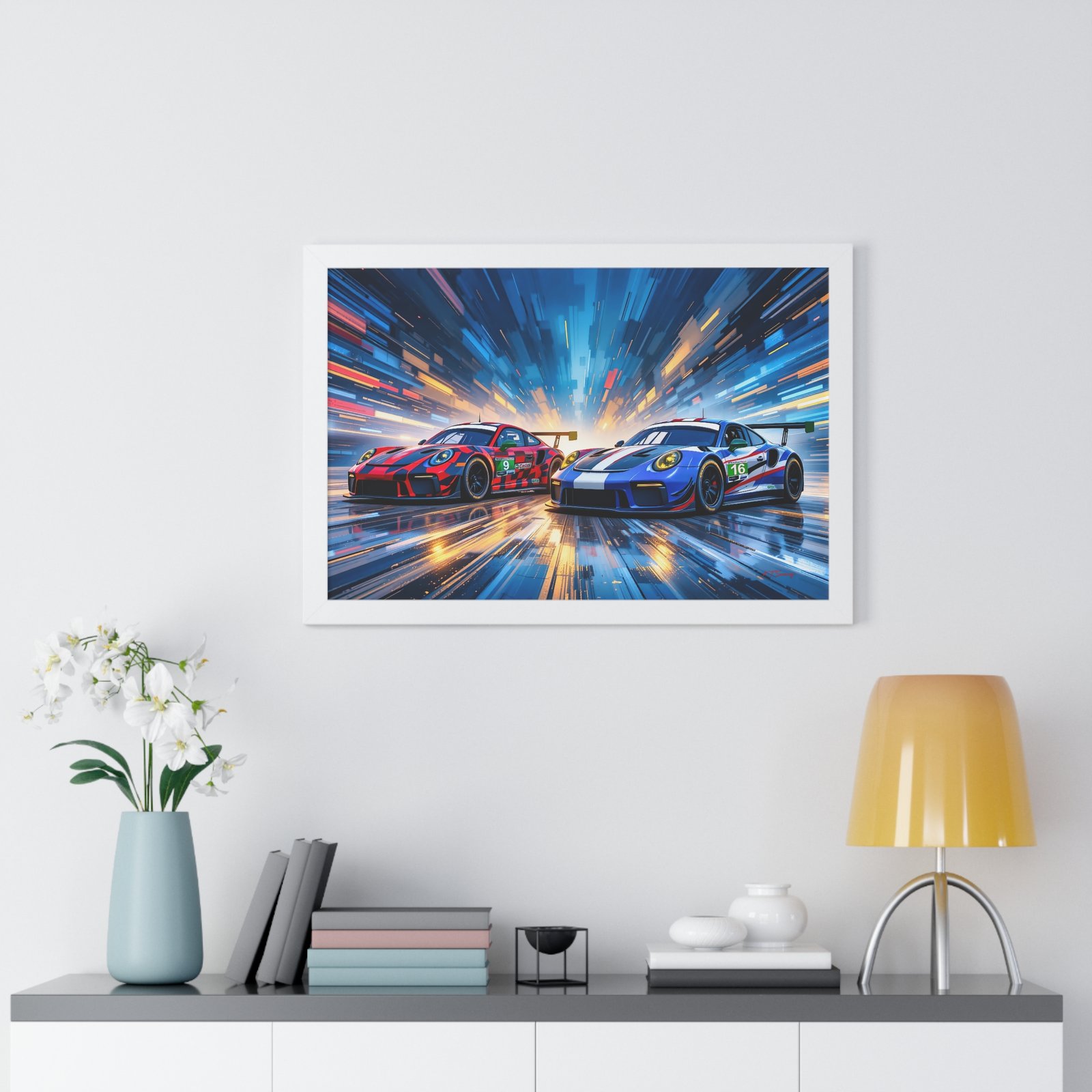 Limited Edition Duo of Porsche 911 GT3 IMSA-Inspired Racing Cars Wall Art Framed Print with 3D Textured Dynamic Colors | Collector’s Porsche Artwork - Image 26