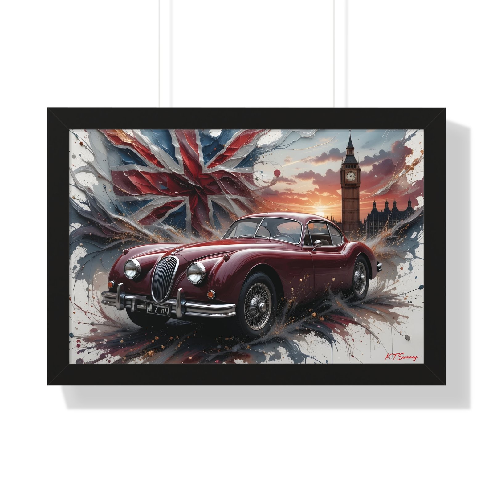 Limited Edition 1956 Jaguar XK140 Coupe Wall Art Framed Print with Union Jack | Tower of London Backdrop | Classic Jaguar Collector’s Artwork - Image 4