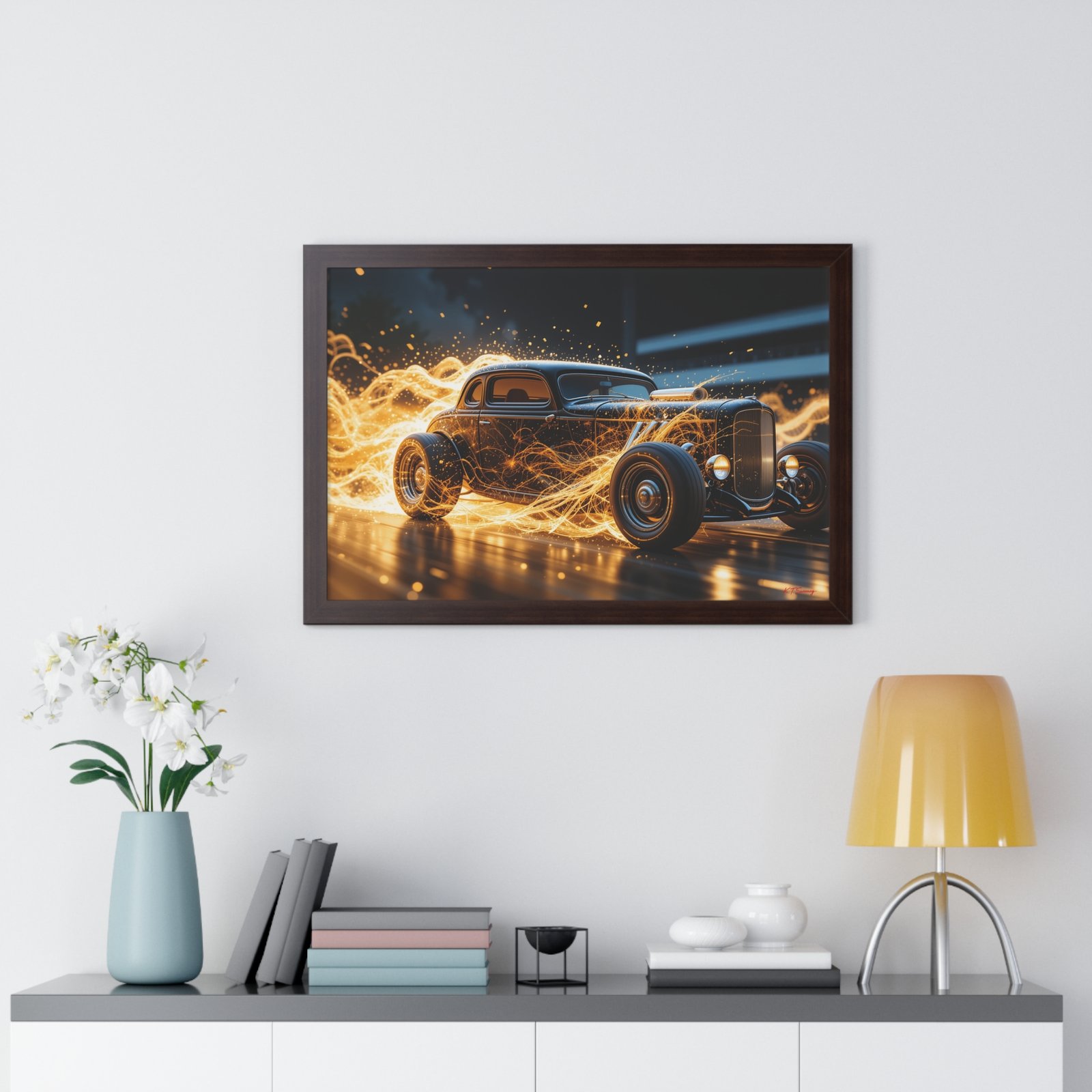 Limited Edition Futuristic Hot Rod Wall Art Framed Print with Translucent Ghost Flames | Original Collector’s Car Artwork - Image 17