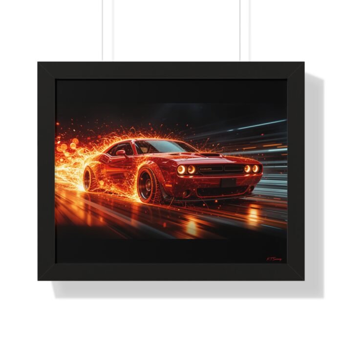 Limited Edition Dodge Hellcat Wall Art Framed Print with Ethereal Flames | Collector’s Muscle Car Artwork