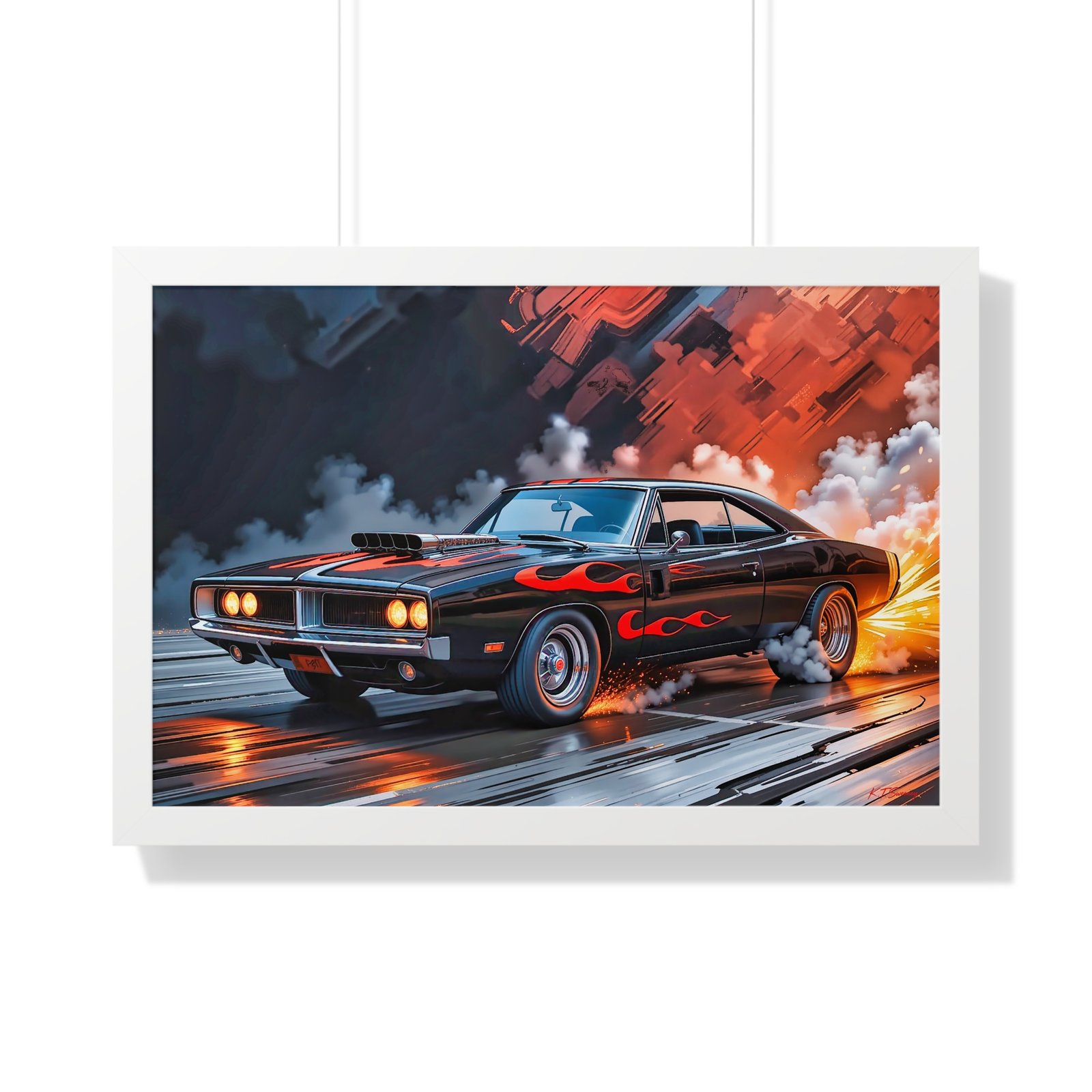 Limited Collector’s Edition 1969 Dodge Charger Hot Rod in Black with Flames Wall Art Framed Print | Classic Mopar Artwork - Image 25