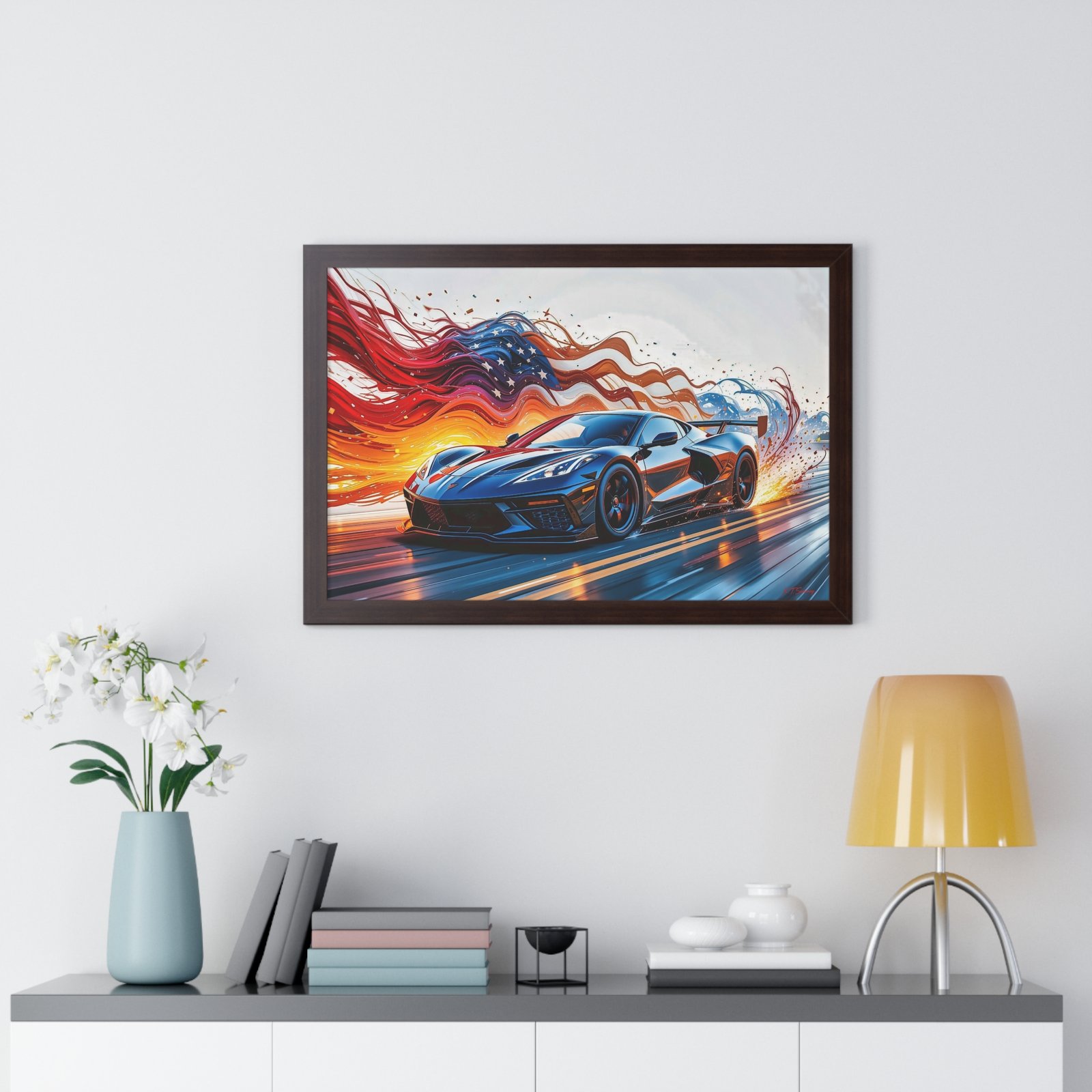 Exclusive Edition C8 Corvette with American Flag Wall Art Framed Print | Collector’s Corvette Artwork - Image 23