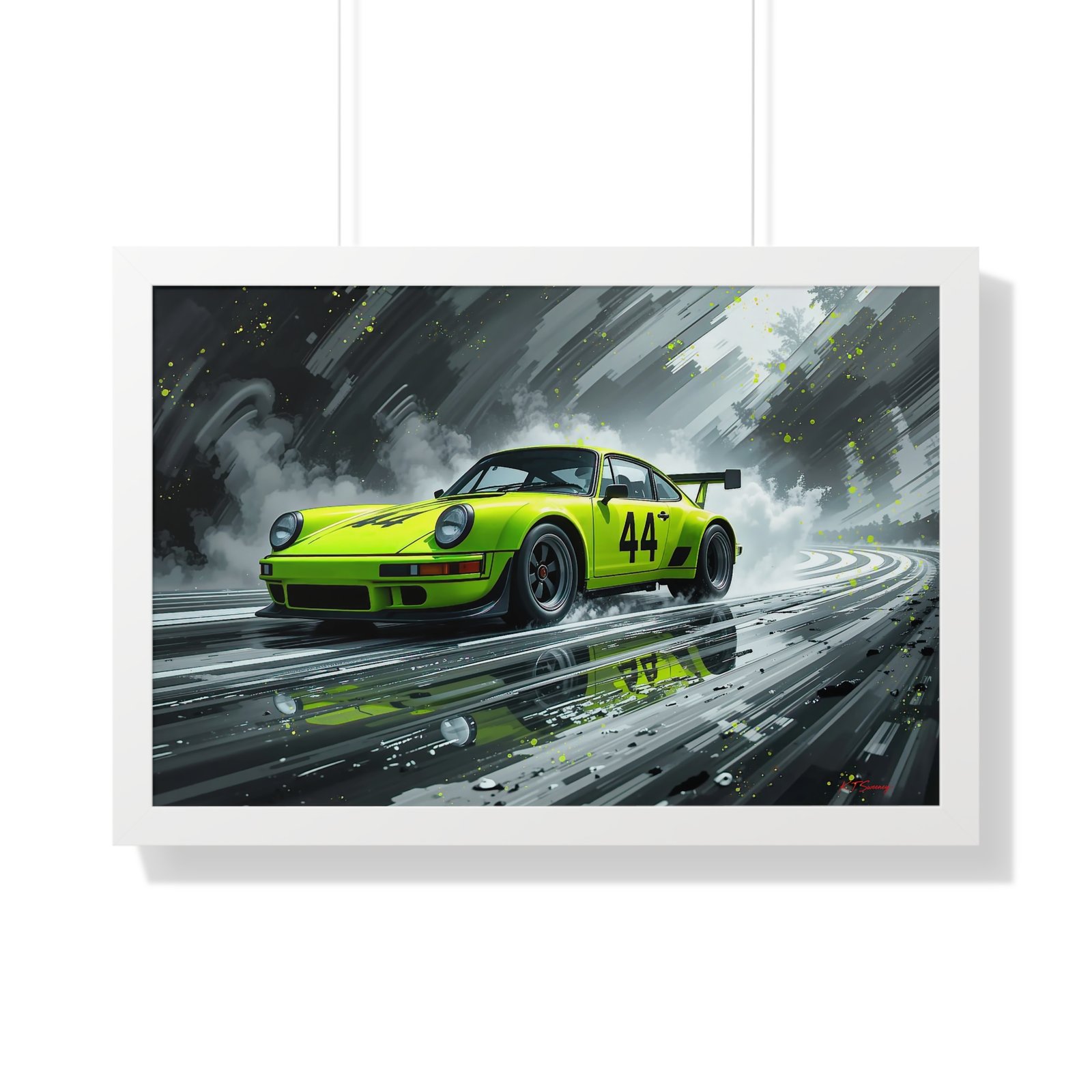 Limited Edition Porsche 930 Turbo in Neon Green with Dynamic Black and White Background Wall Art Framed Print | Collector’s Porsche Artwork - Image 25