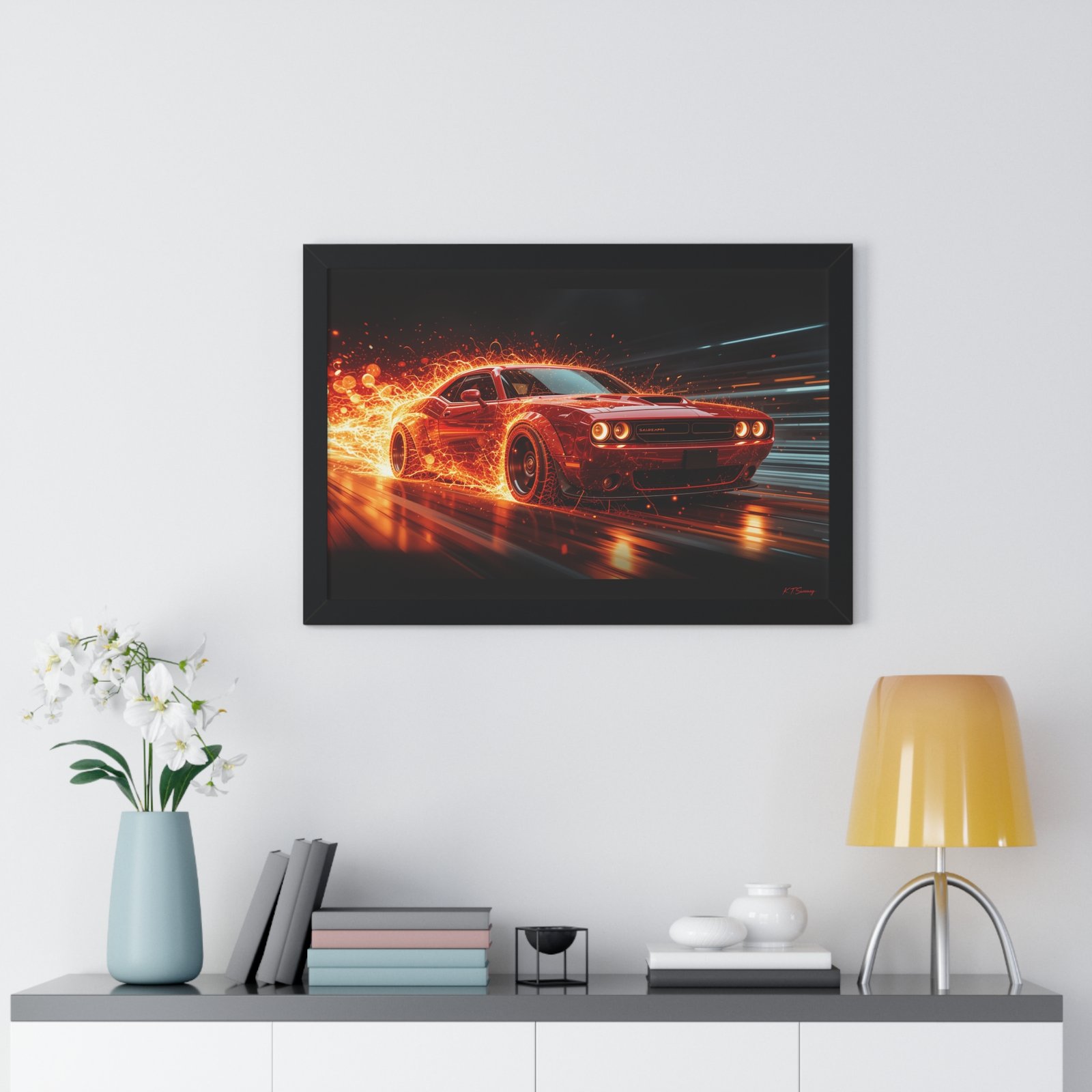 Limited Edition Dodge Hellcat Wall Art Framed Print with Ethereal Flames | Collector’s Muscle Car Artwork - Image 8