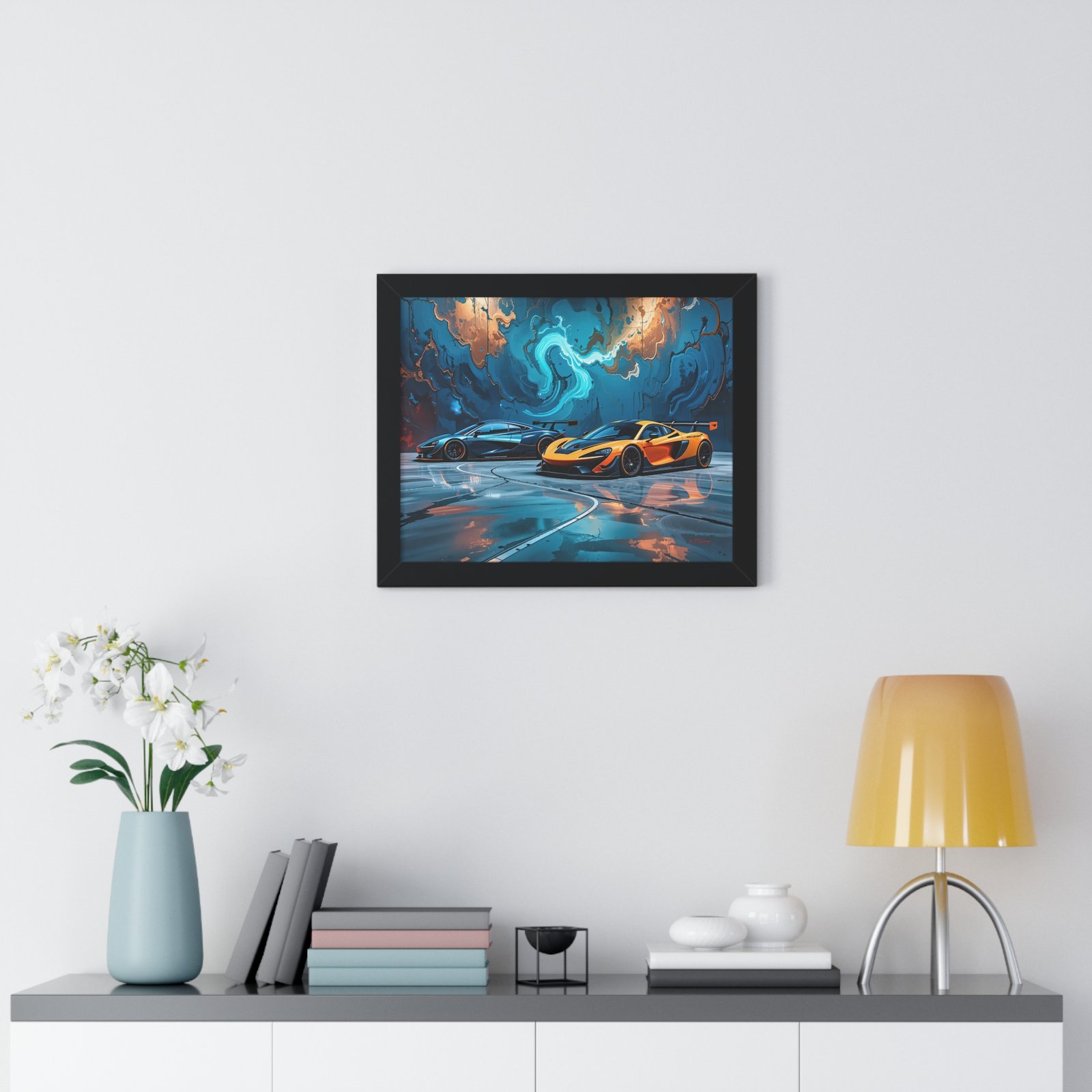 Limited Edition Duo of IMSA-Inspired McLaren Supercars Wall Art Framed Print with 3D Textured Dynamic Colors | Collector’s Motorsport Artwork - Image 2