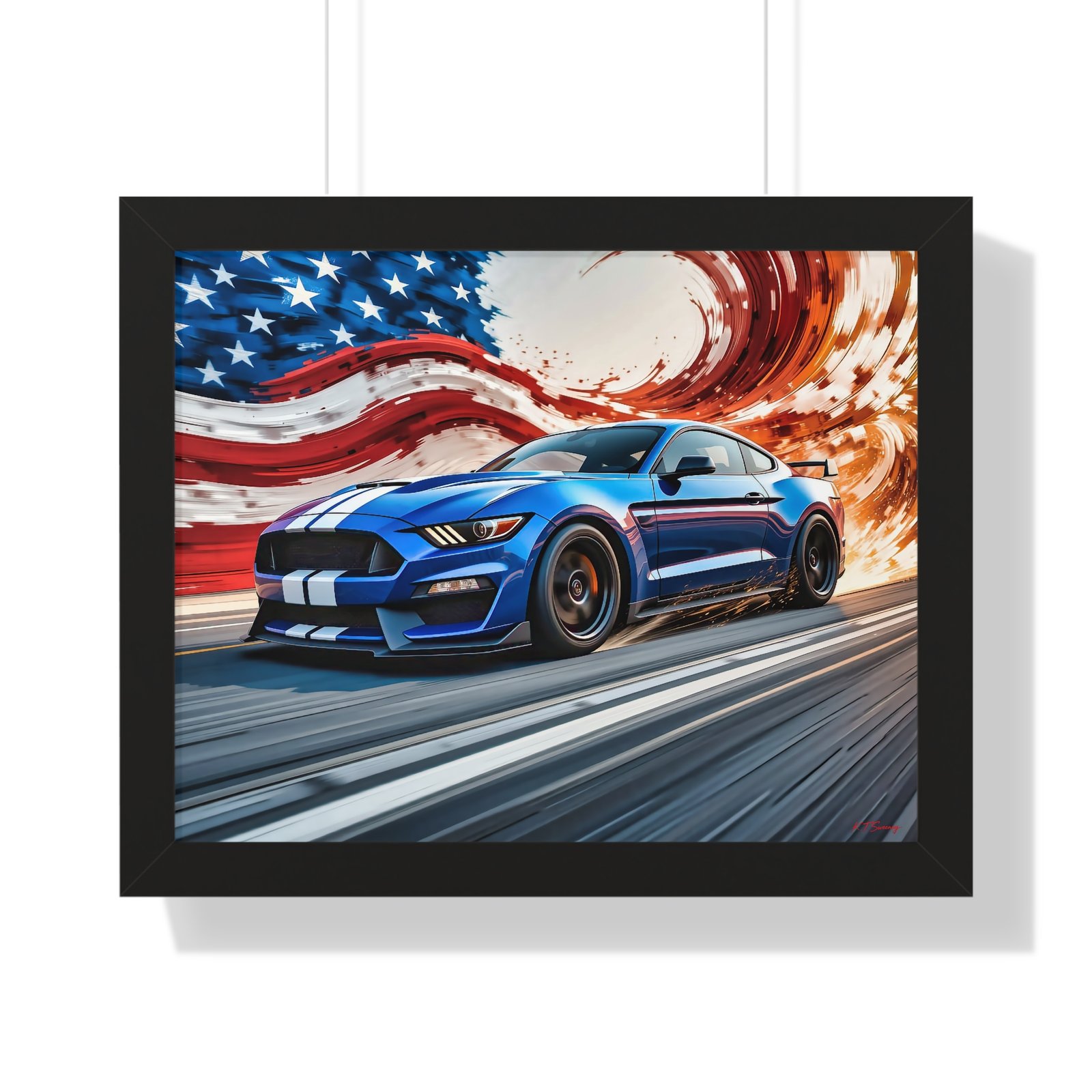 Limited Edition Mustang GT Wall Art Framed Print in Blue with White Stripes | Classic Mustang Collector’s Artwork