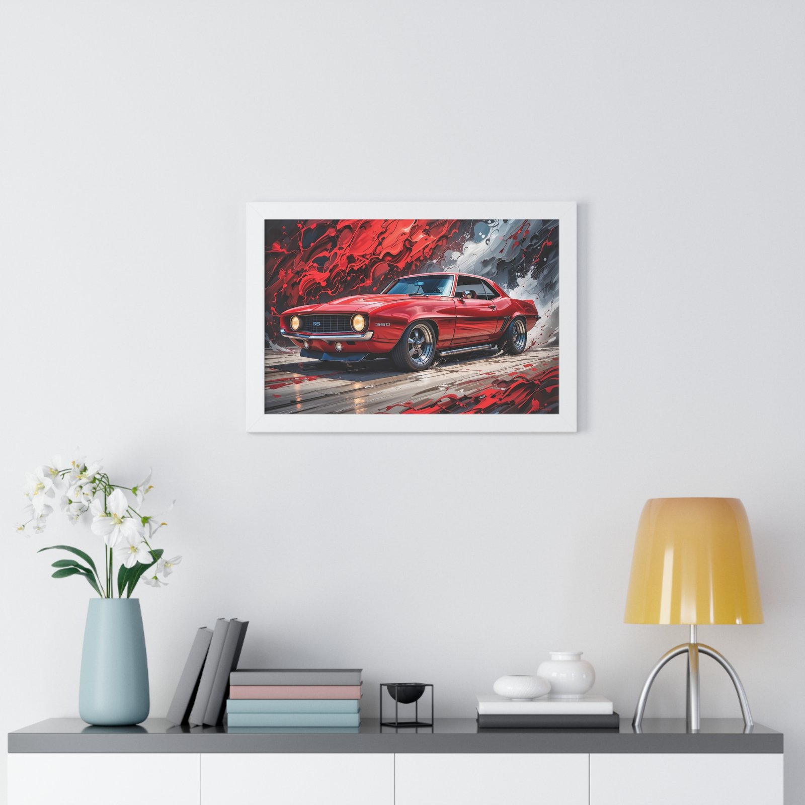 1969 Red Camaro SS Hot Rod Wall Art Framed Print with Textured Oil Paint Style Background | Studio Edition Collector’s Artwork - Image 23