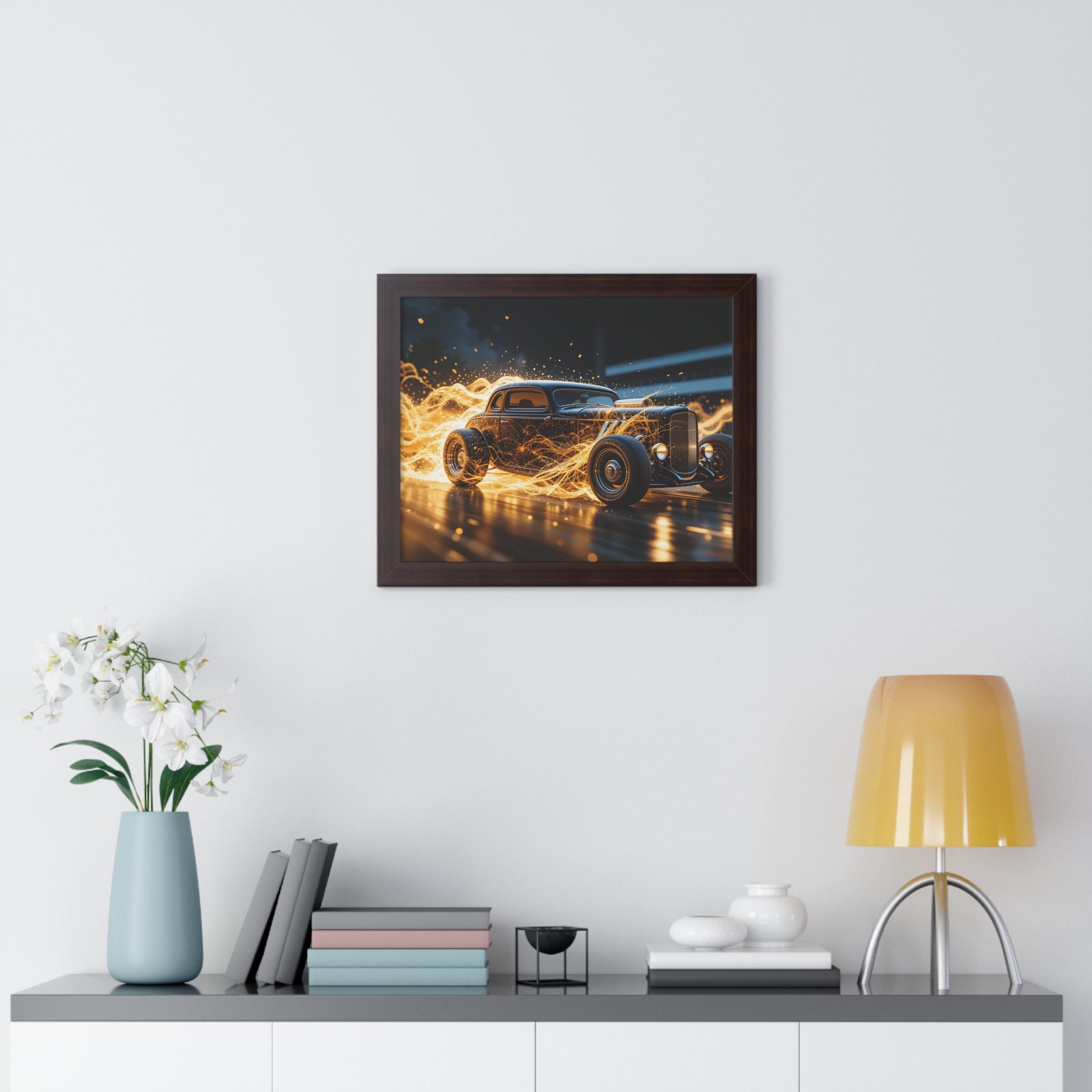 Limited Edition Futuristic Hot Rod Wall Art Framed Print with Translucent Ghost Flames | Original Collector’s Car Artwork - Image 11