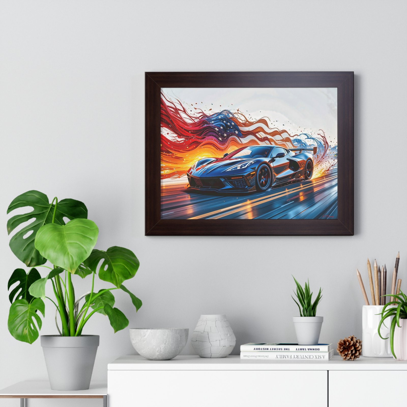 Exclusive Edition C8 Corvette with American Flag Wall Art Framed Print | Collector’s Corvette Artwork - Image 14