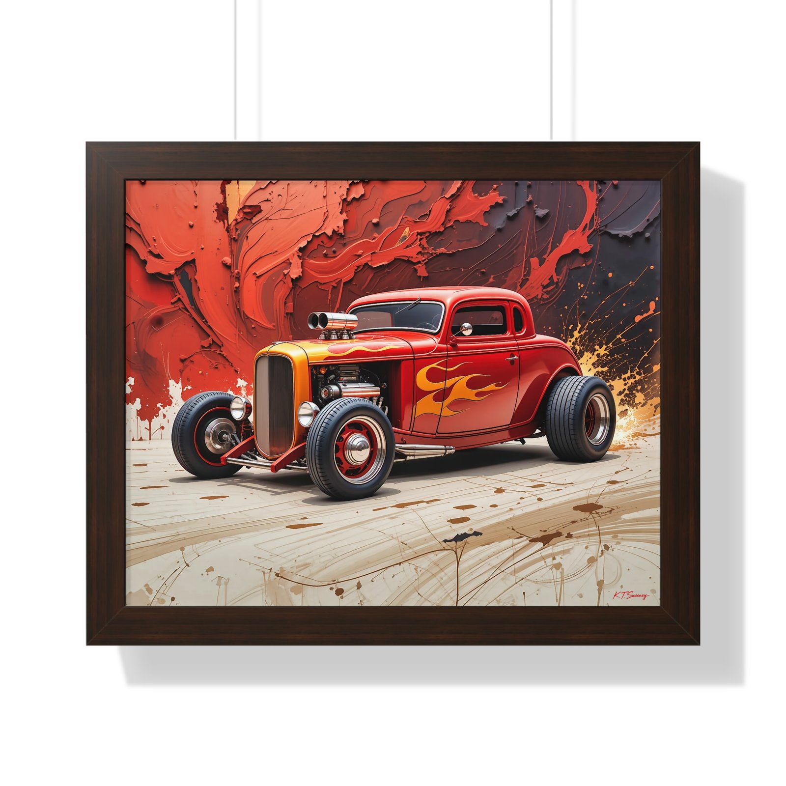 Limited Collector’s Edition 1932 Deuce Coupe Hot Rod in Red with Yellow Flames Wall Art Framed Print | Classic Hot Rod Artwork - Image 10