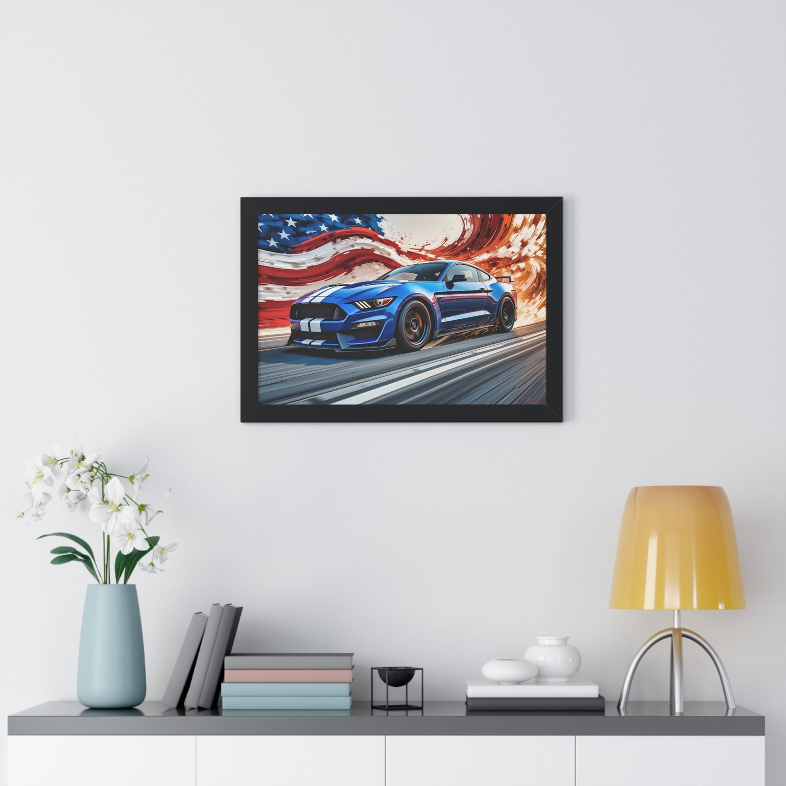 Limited Edition Mustang GT Wall Art Framed Print in Blue with White Stripes | Classic Mustang Collector’s Artwork - Image 5