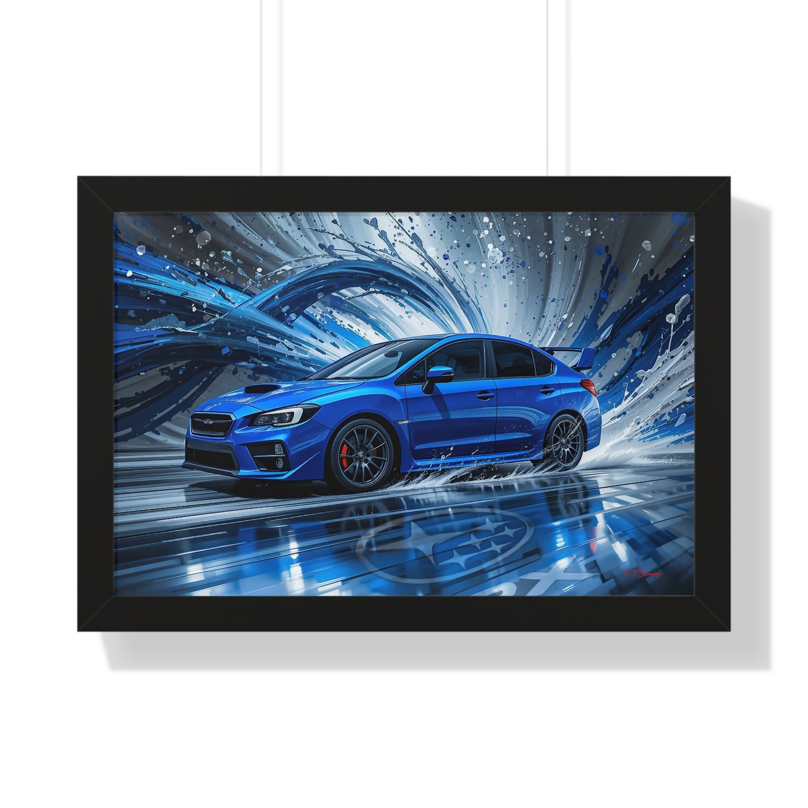 Limited Edition 2019 Subaru WRX Wall Art Framed Print with Textured Oil Paint Swirling Background | Collector’s Subaru Artwork