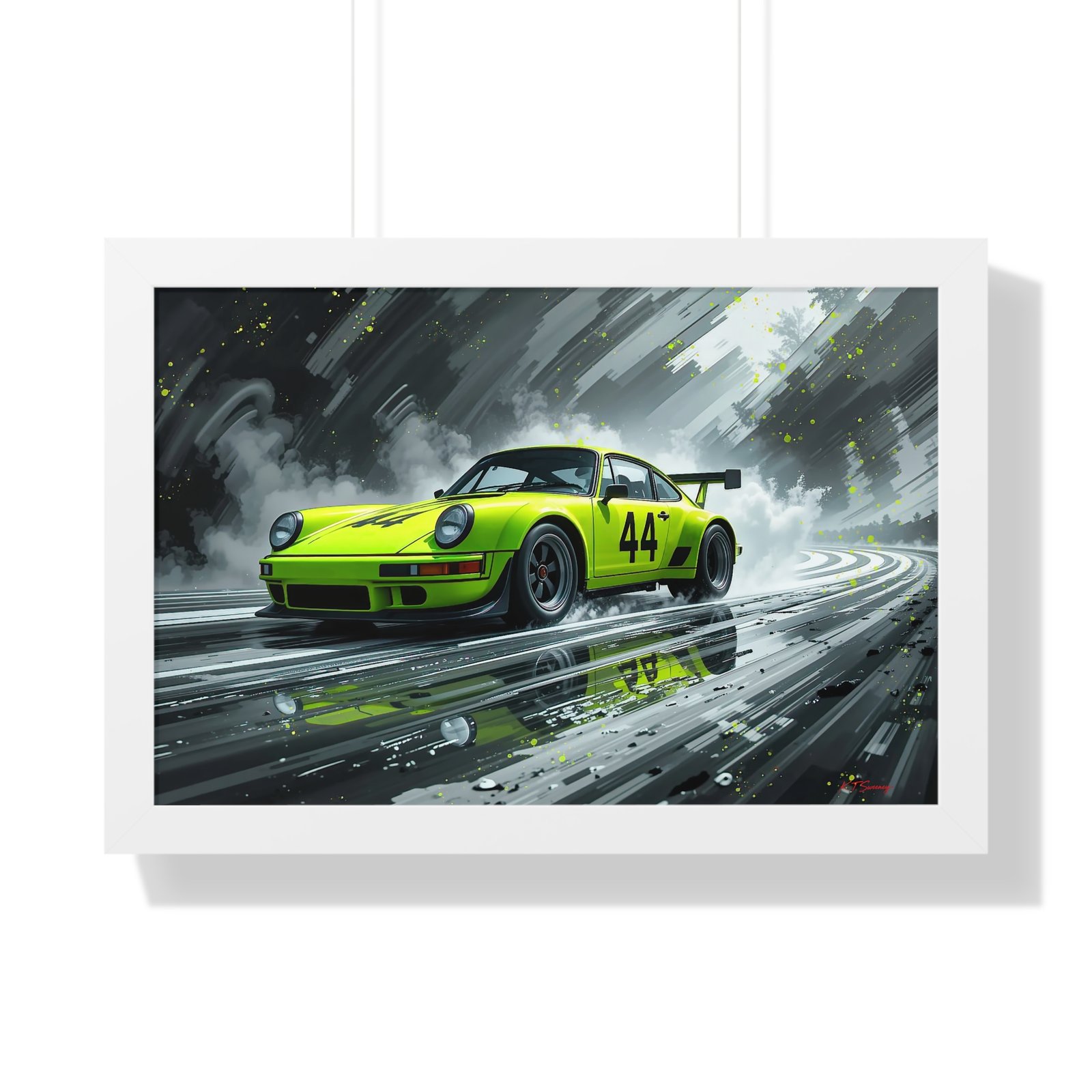 Limited Edition Porsche 930 Turbo in Neon Green with Dynamic Black and White Background Wall Art Framed Print | Collector’s Porsche Artwork - Image 22
