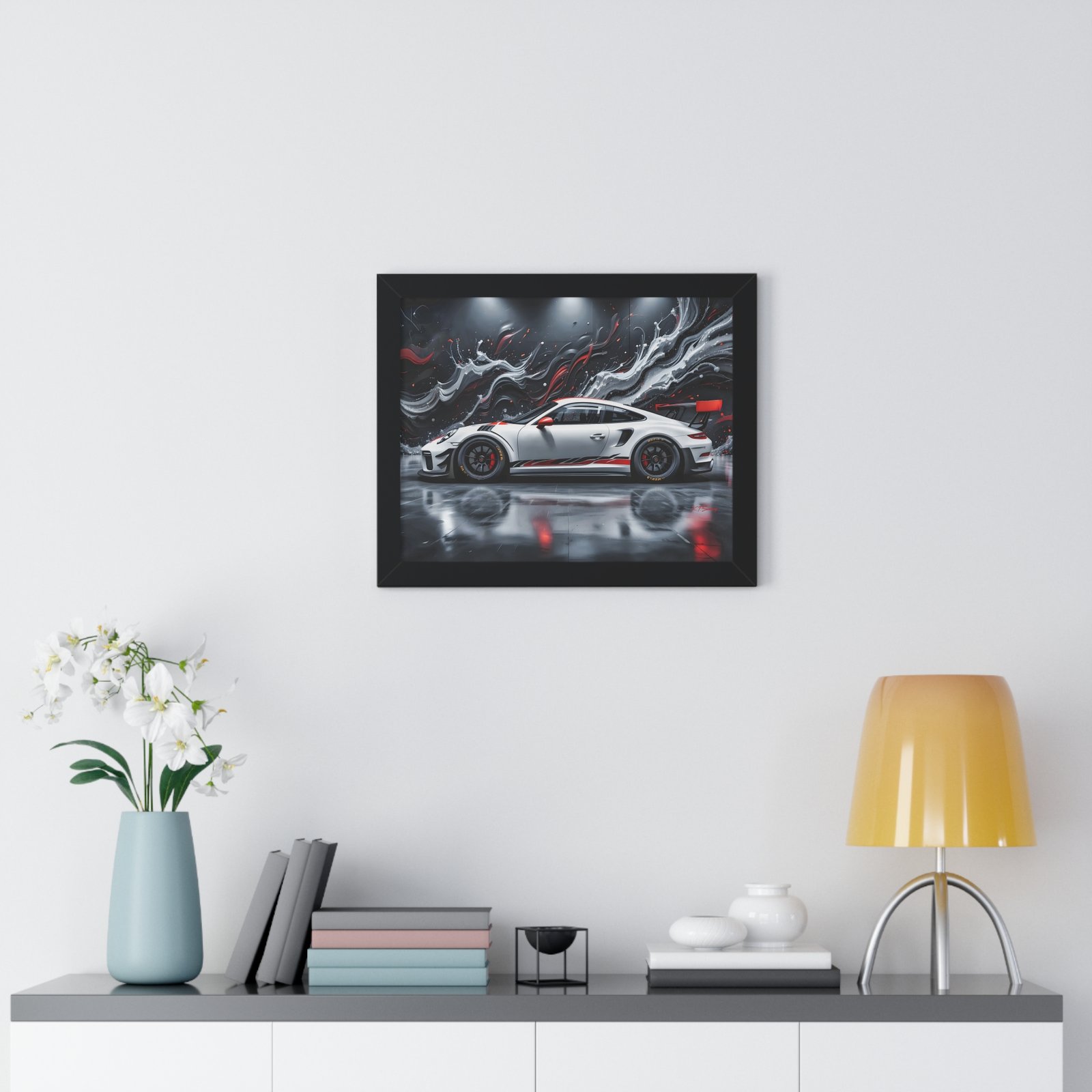 Limited Edition Porsche 911 GT3 Wall Art Framed Print with 3D Textured Oil Paint Style Background | Collector’s Porsche Artwork - Image 2