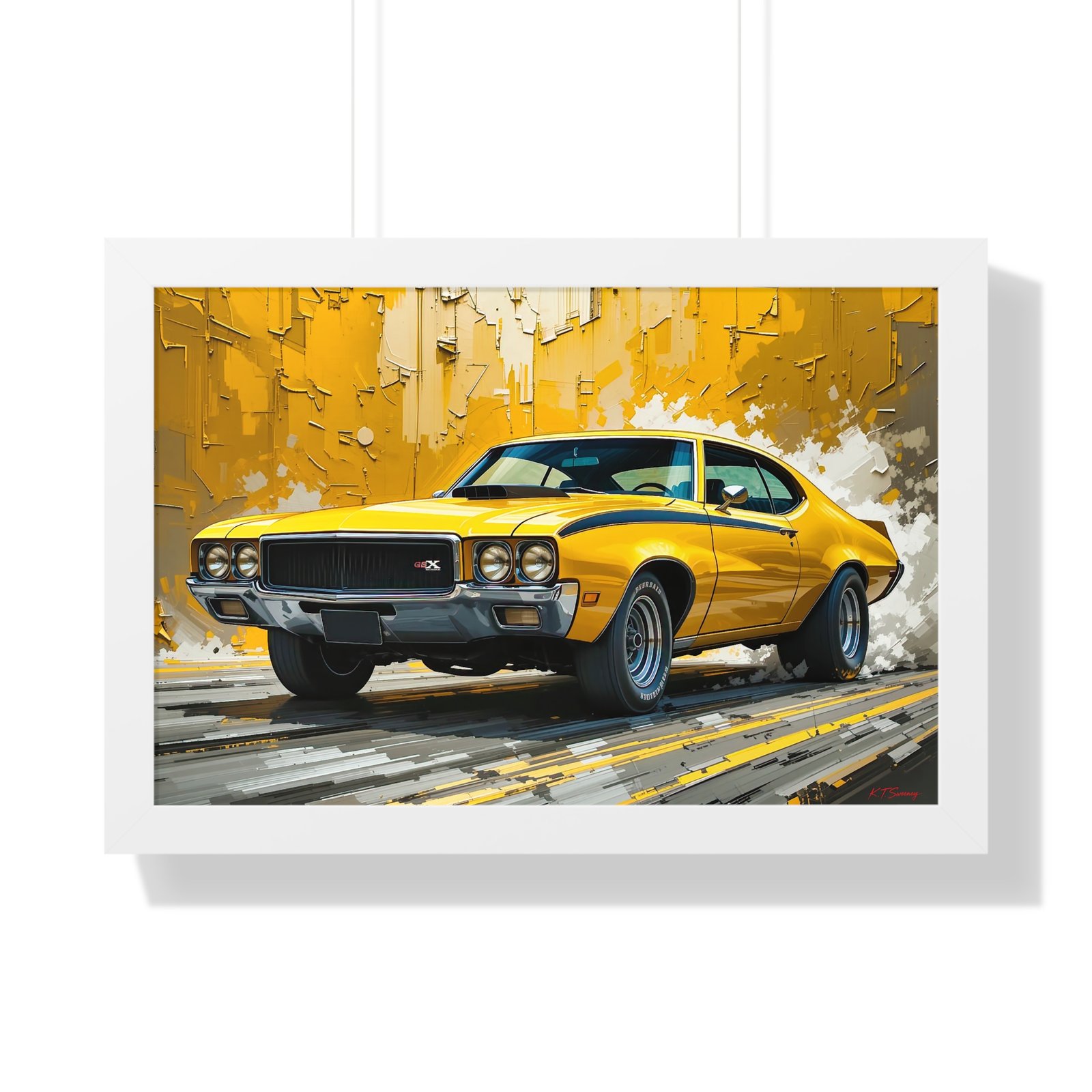 1970 Yellow Buick GSX Hot Rod Wall Art Framed Print with Textured Oil Paint Style Design | Studio Edition Collector’s Artwork - Image 22