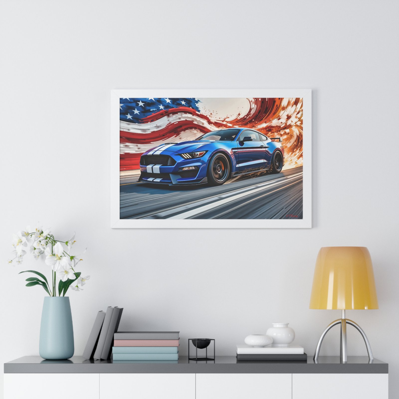 Limited Edition Mustang GT Wall Art Framed Print in Blue with White Stripes | Classic Mustang Collector’s Artwork - Image 26